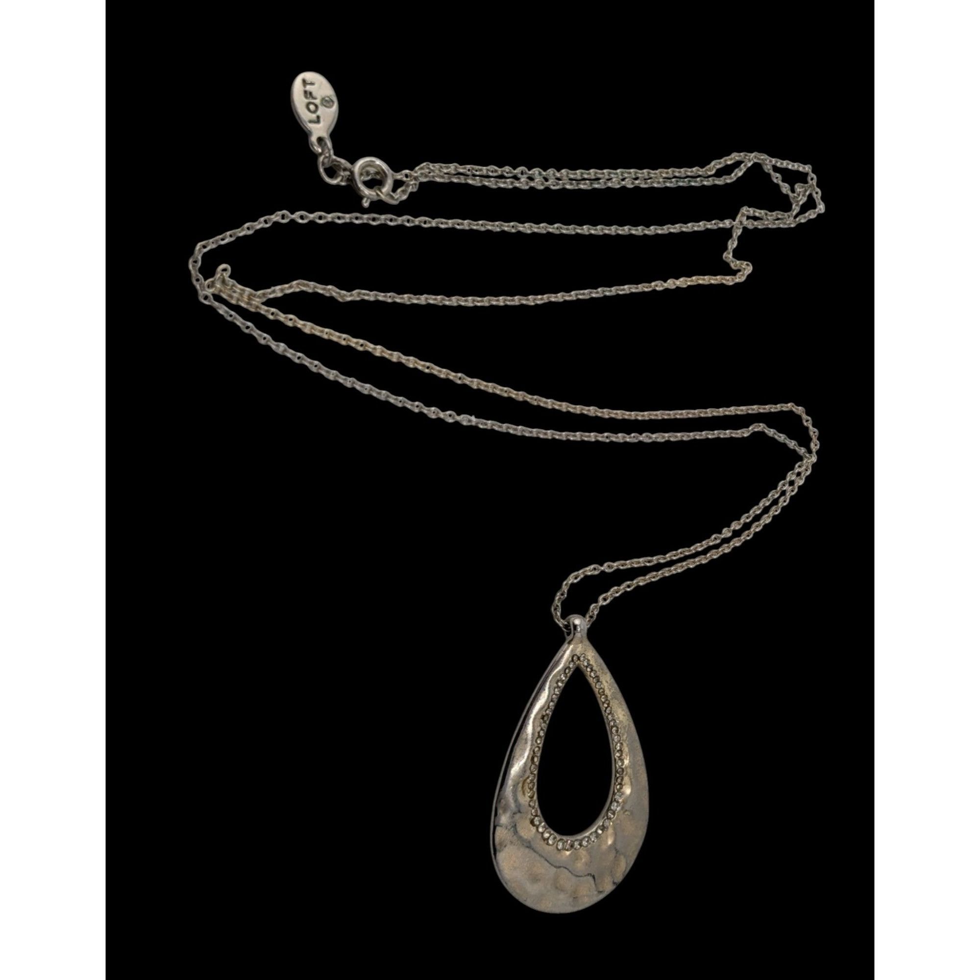 Loft Loft Silver-Tone Hammered Teardrop Pendant Necklace With Rhi Size ONE SIZE - 2 Thumbnail