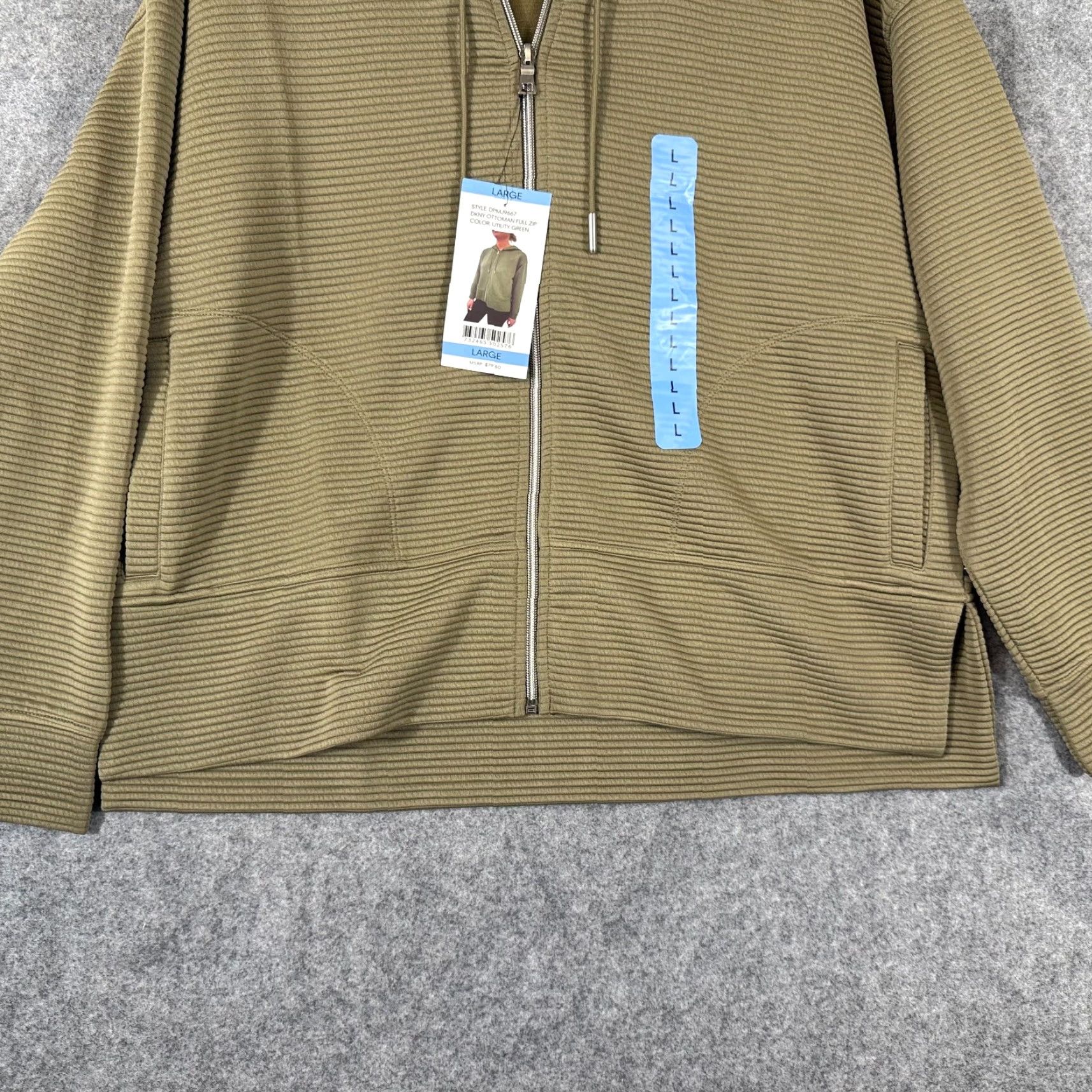 DKNY DKNY Full Zip Hoodie Sweatshirt Womens L Utility Green NWT Ottoman Ribbed Pockets Zipper Size L / US 10 / IT 46 - 4 Thumbnail