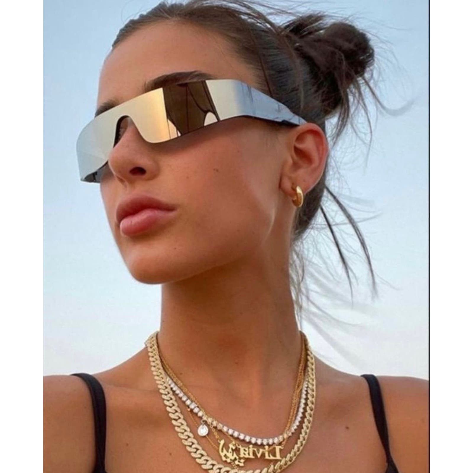 Balenciaga NEW Balenciaga BB0041S Silver Shield Rimless Sunglasses  