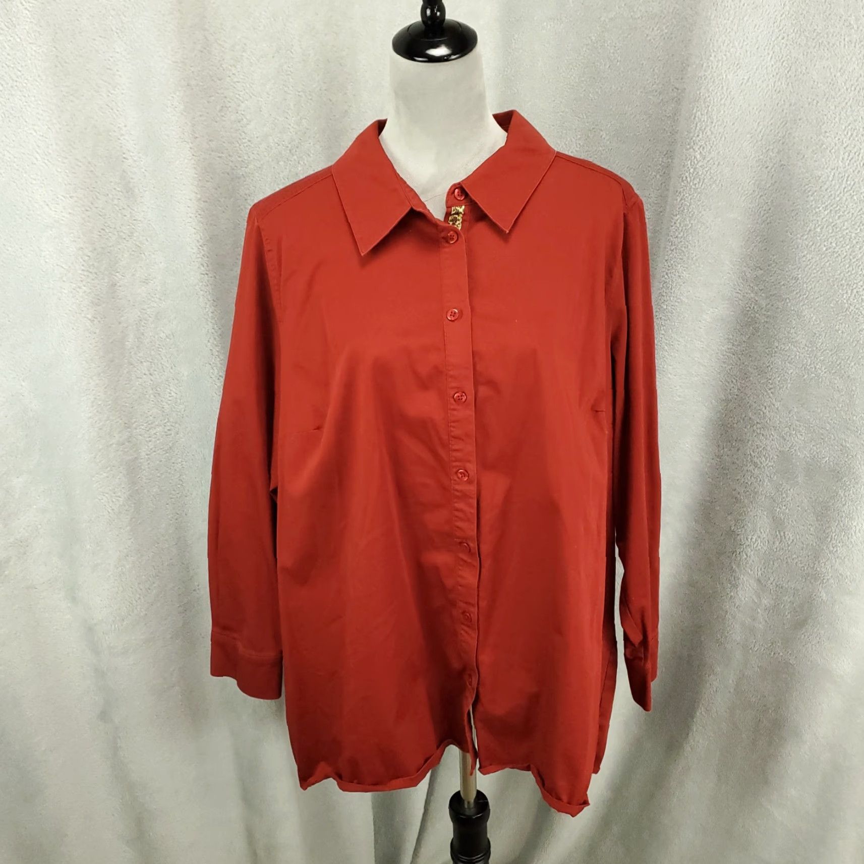 Vintage Susan Graver Blouse Shirt Dressy Tunic 22W Red Long Sleeve Button Up Casual Womens Plus Size Size 3XL / US 20-22 - 2 Thumbnail