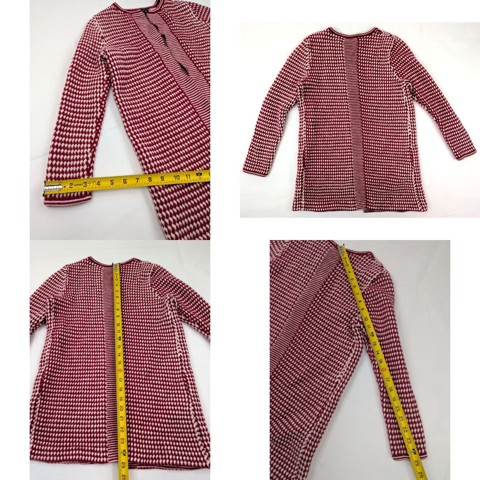 Talbots Talbots Cardigan Women M Petite Open Red White Merino Wool Argyle Knit Buttonless Casual Size M / US 6-8 / IT 42-44 - 8 Thumbnail