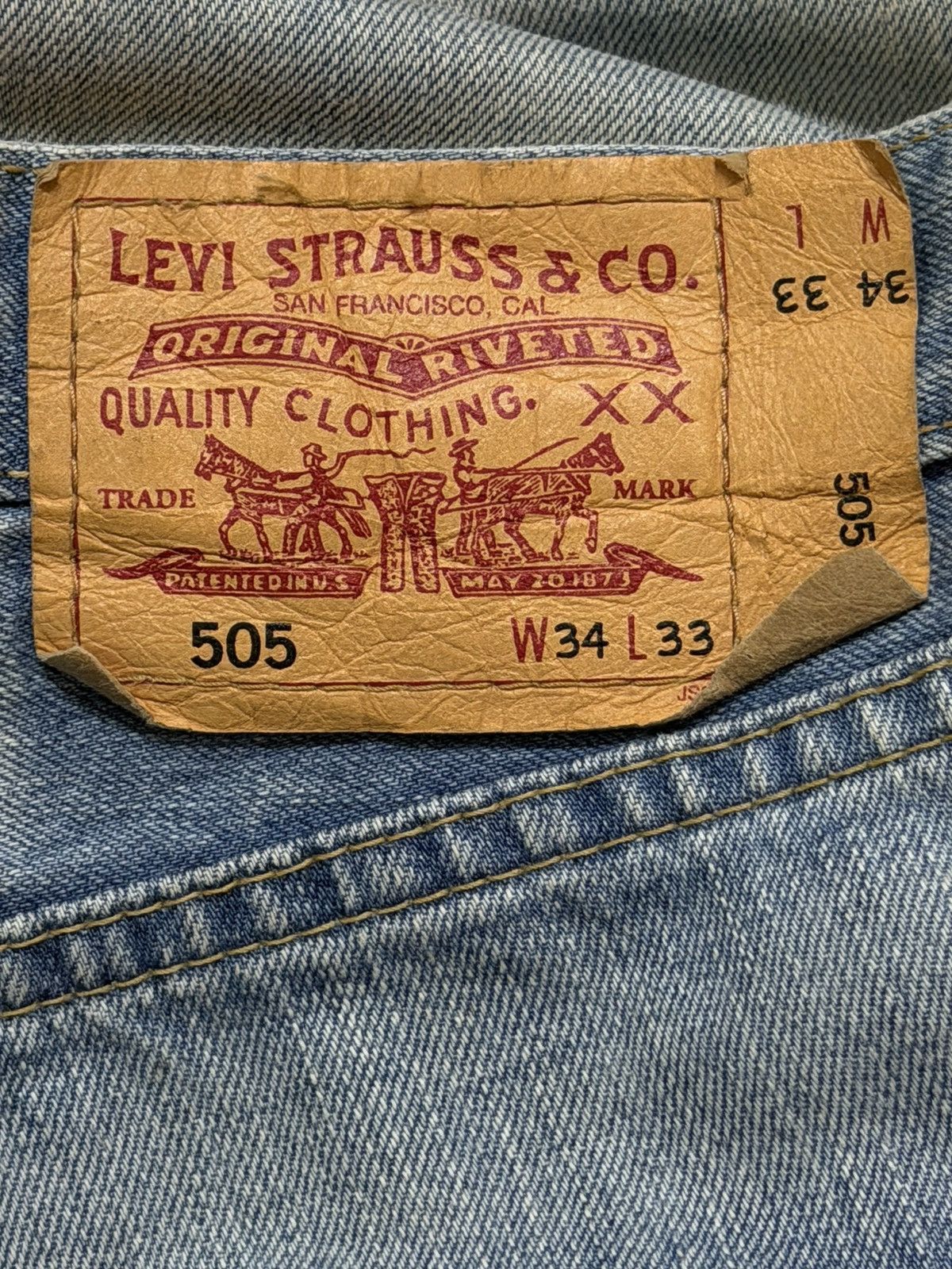 Levi's Vintage 90s Levis 505 Blue Faded Mud Wash Distress Straight Size US 35 - 8 Thumbnail