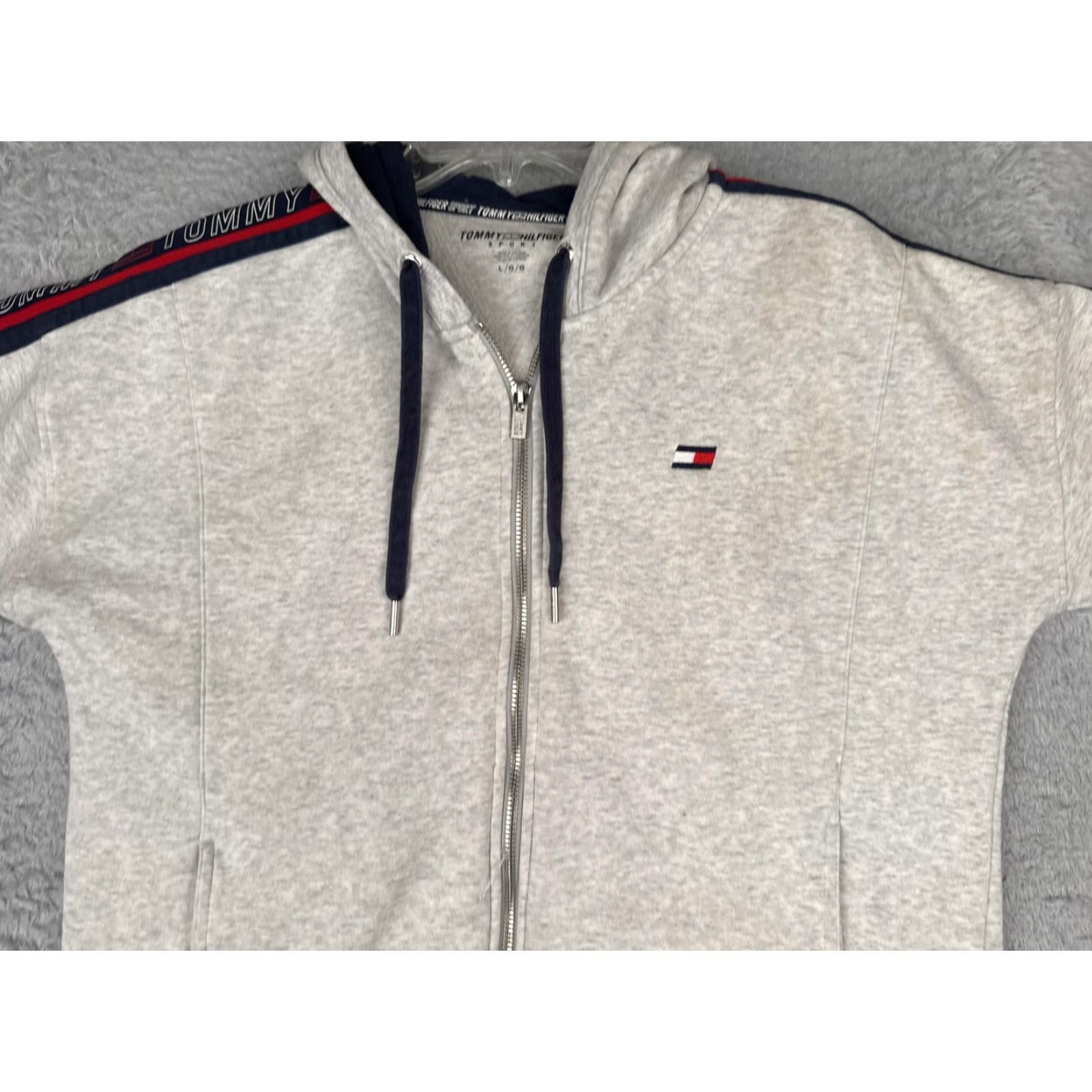 Tommy Hilfiger Tommy Hilfiger Sport Womens L Gray Full Zip Logo Tape Sleeve Jersey Hoodie Sweatshirt Jacket Size L / US 10 / IT 46 - 4 Thumbnail