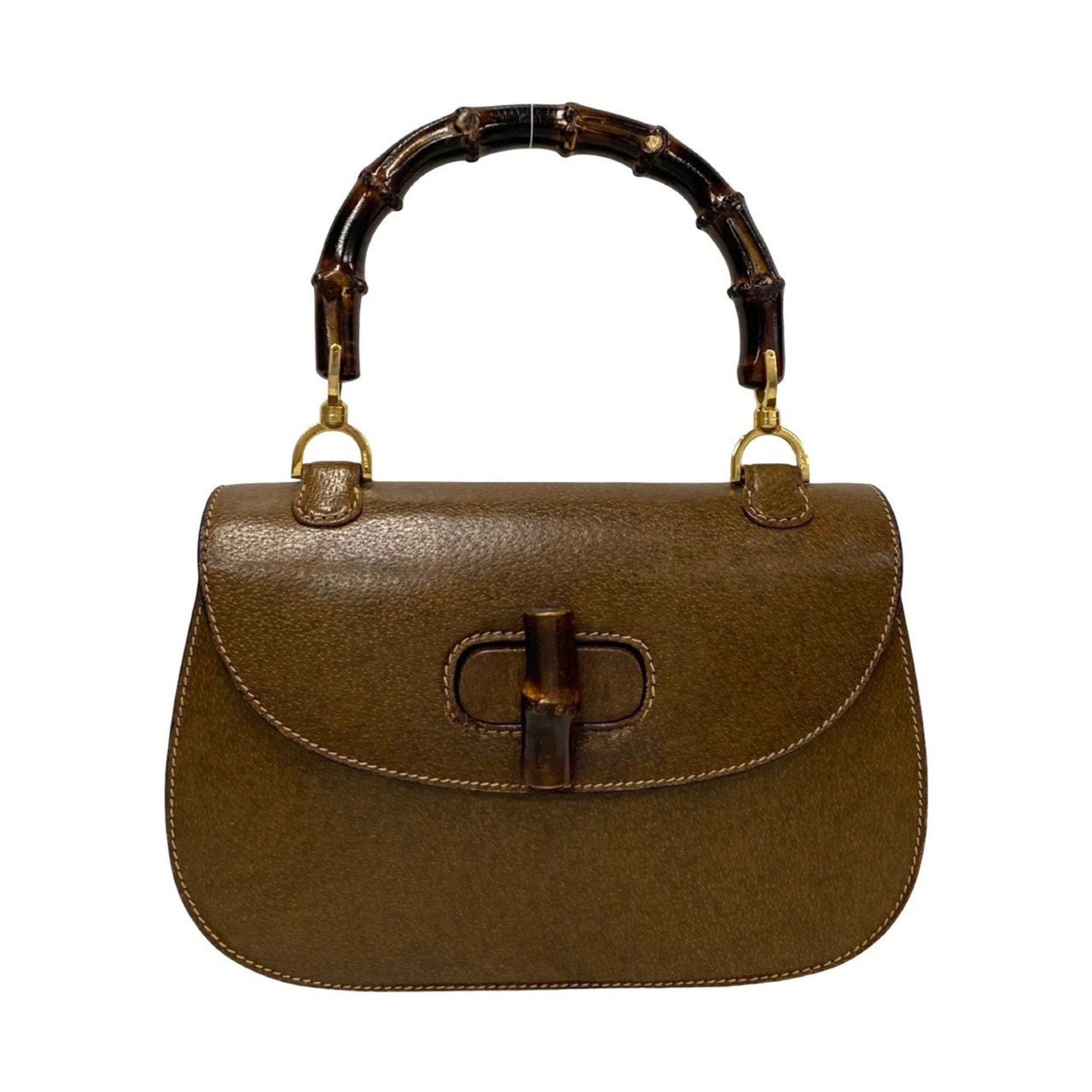 image of Gucci Old Gucci Bamboo Leather Turnlock Handbag Brown 20539, Women's