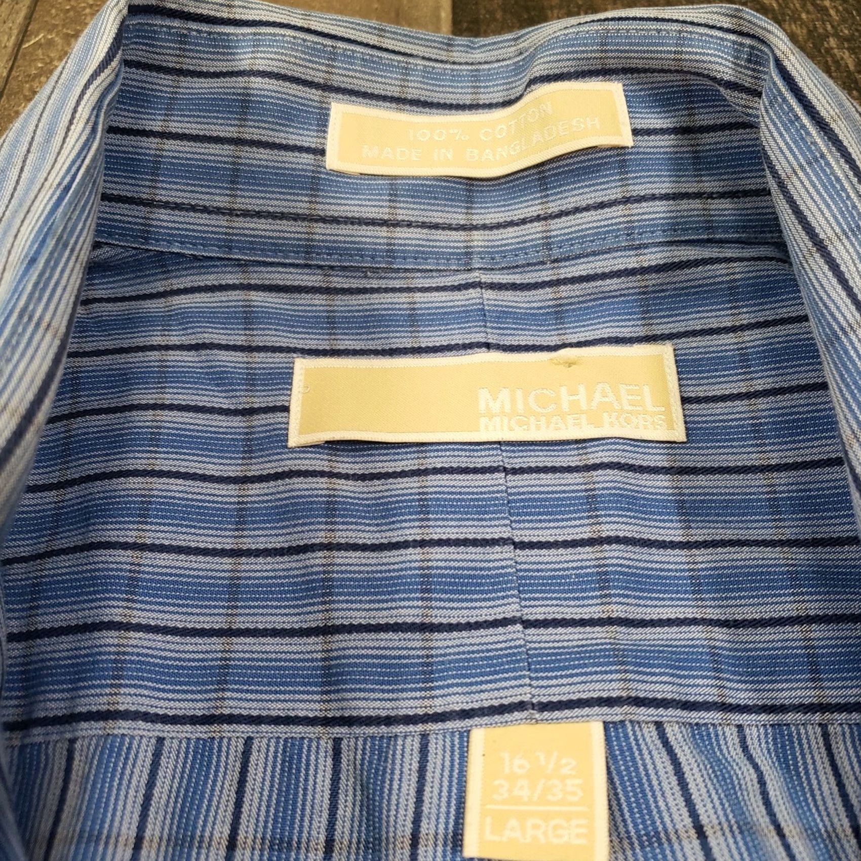 Michael Kors Michael Kors Dress Shirt Mens L Large 16.5 Blue Plaid Button-Up Long Sleeve Shirt Mens Size 42R - 3 Thumbnail