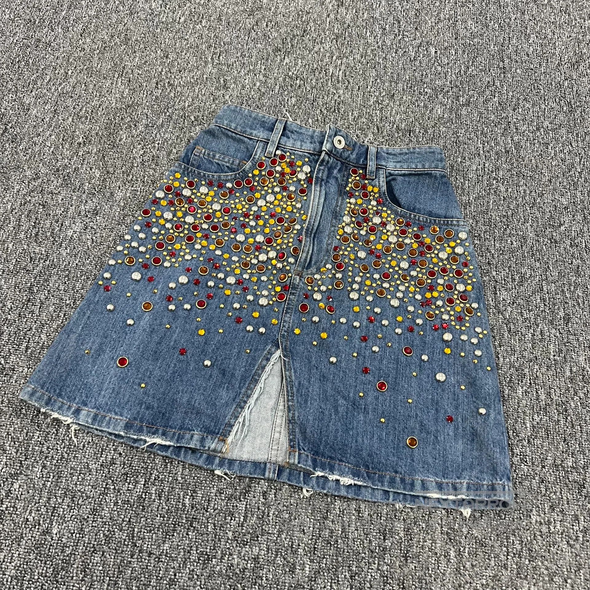 Miu Miu miu miu size 38 Starry Sky Water Diamond Rivet Cowboy skirt Size 28" / US 6 / IT 42 - 4 Thumbnail