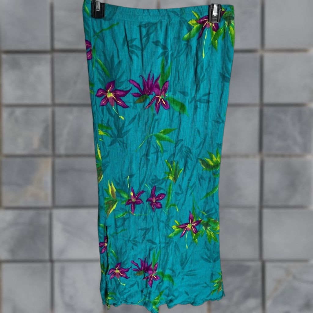 Vintage VINTAGE Drapers & Damons Midi Skirt S Green Floral Fairy Y2K Garden Bohemian Tropical Summer Spring Fall Womens Midi Skirt Size 28" / US 6 / IT 42 - 1 Thumbnail