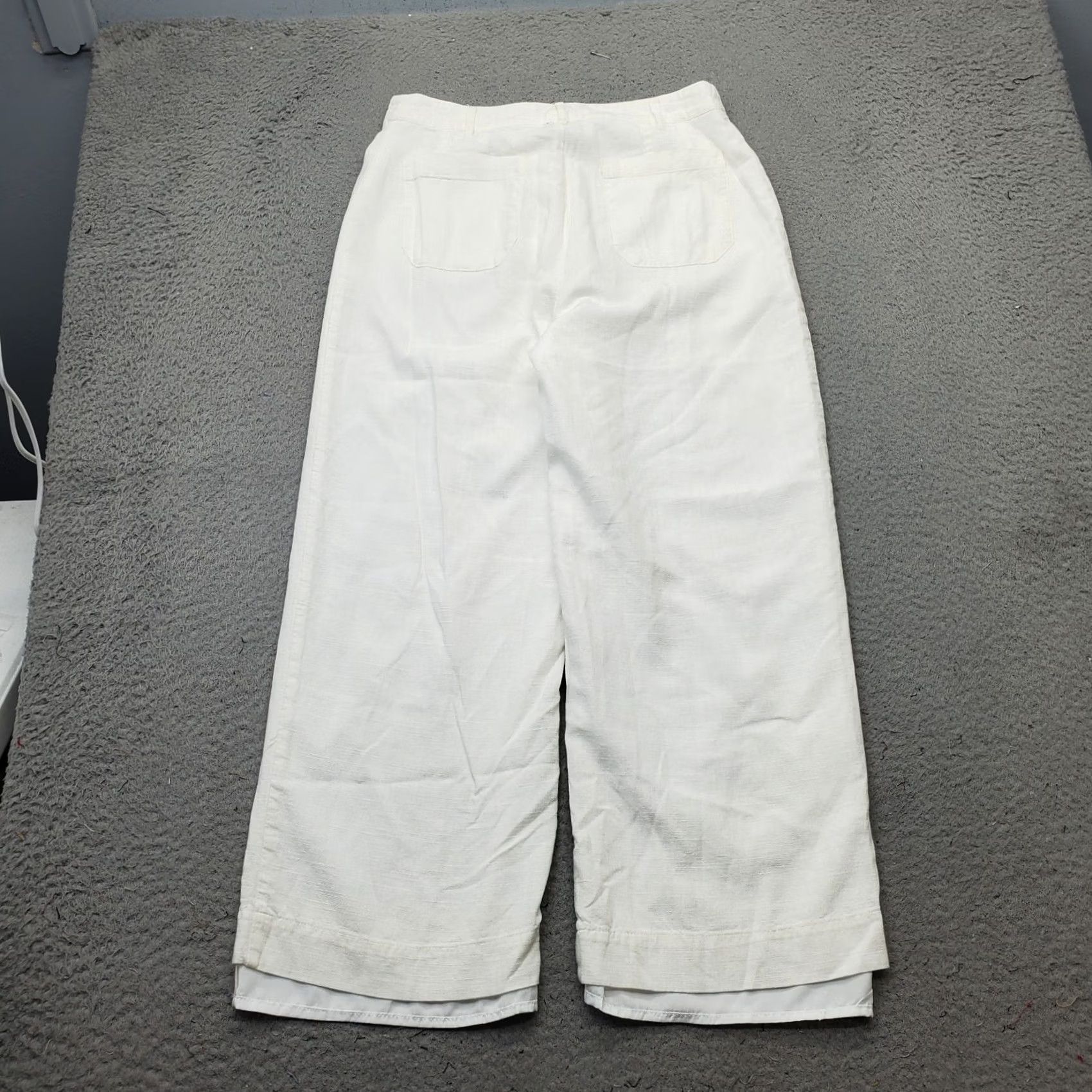 Vintage Halogen Trouser Pants Womens Small White Linen Blend Patch Pocket Wide Leg Lined Size 28" / US 6 / IT 42 - 2 Thumbnail