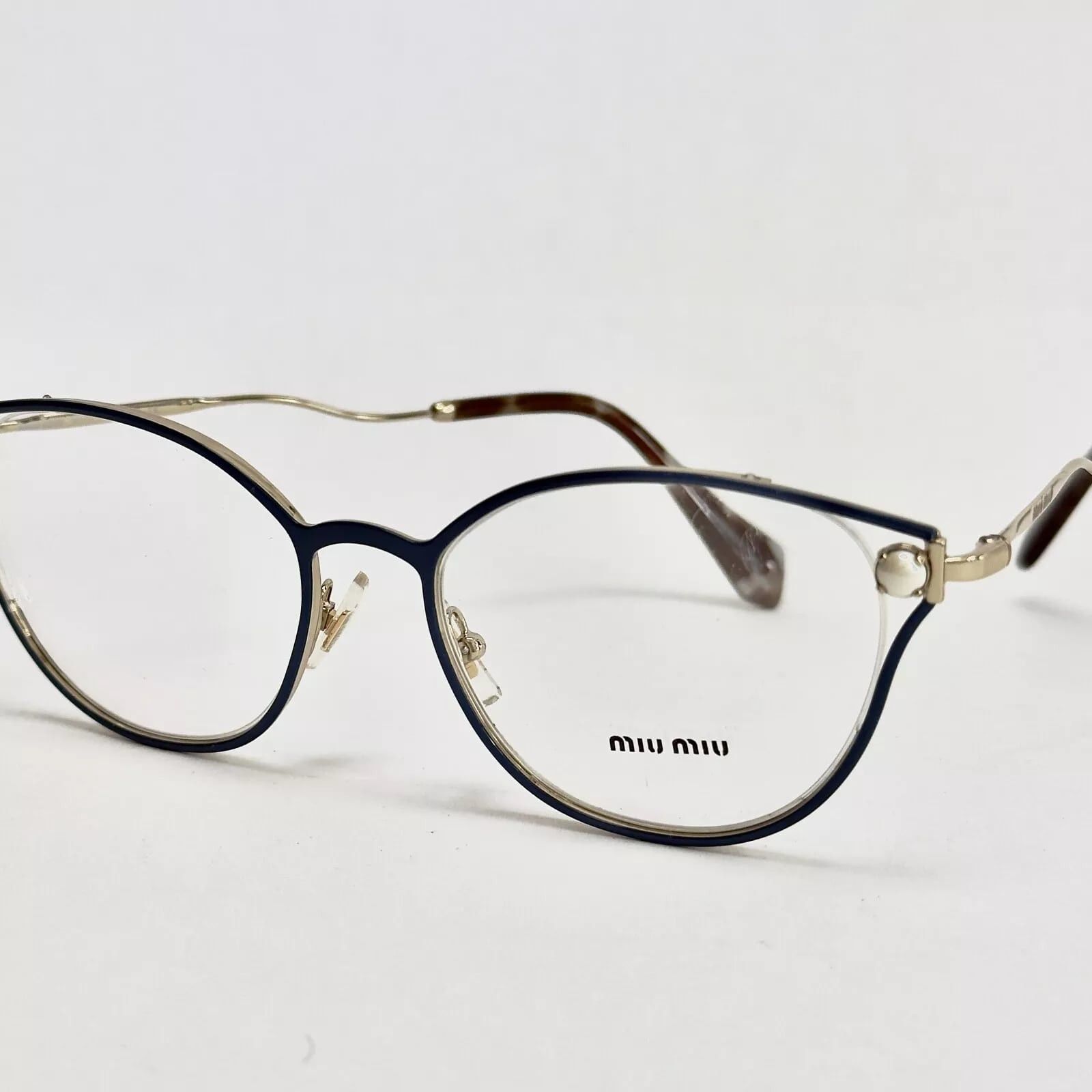 Miu Miu MIU MIU Pearl Stud 53Q Gold Metal Blue 52mm Optical MU53QV Size ONE SIZE - 2 Thumbnail