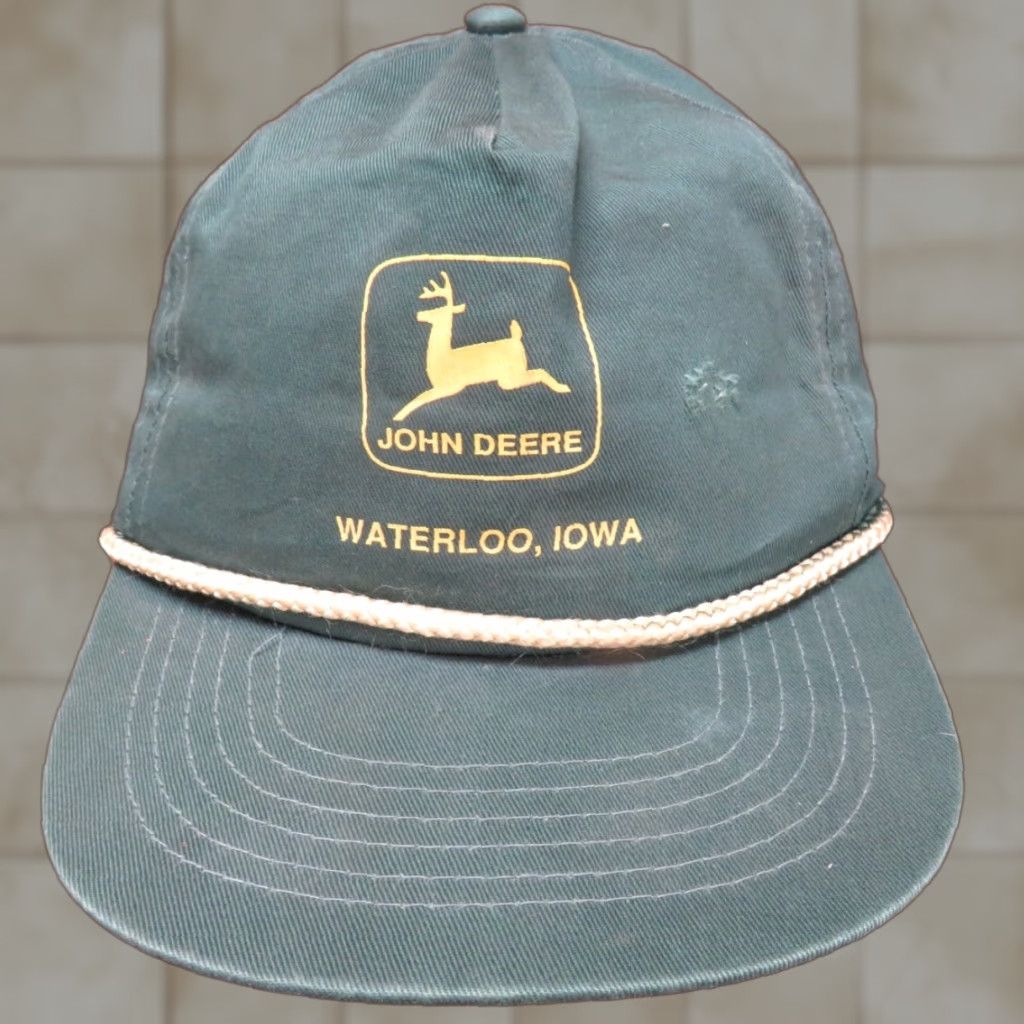 John Deere Vtg Green John Deere JD Waterloo Iowa Dealership Cap Hat Trucker HaT Adjustable 1980s Advertising Truckers Cap Mens Women? Size ONE SIZE - 1 Thumbnail