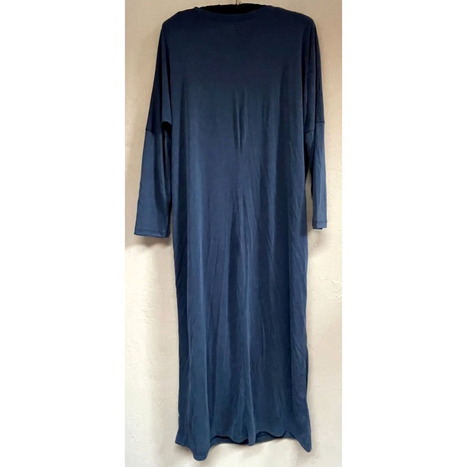 Lucky Brand Lucky Brand Women V-Neck Tie Waist Midi Dress Blue Large 3/4 Sleeve Stretch Size L / US 10 / IT 46 - 2 Thumbnail