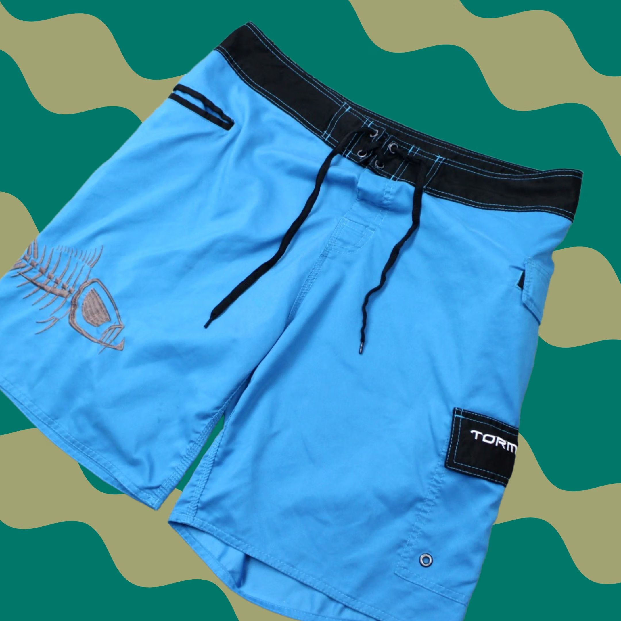 Vintage Tormenter Board Shorts Mens 36 Blue Hybrid Fish Skeleton Cargo Poly Swim Trunks Size US 36 / EU 52 - 1 Thumbnail