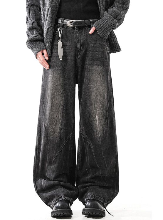 Japanese Brand High-street retro washed men's cleanfit wide-leg jeans Size US 32 / EU 48 - 2 Thumbnail