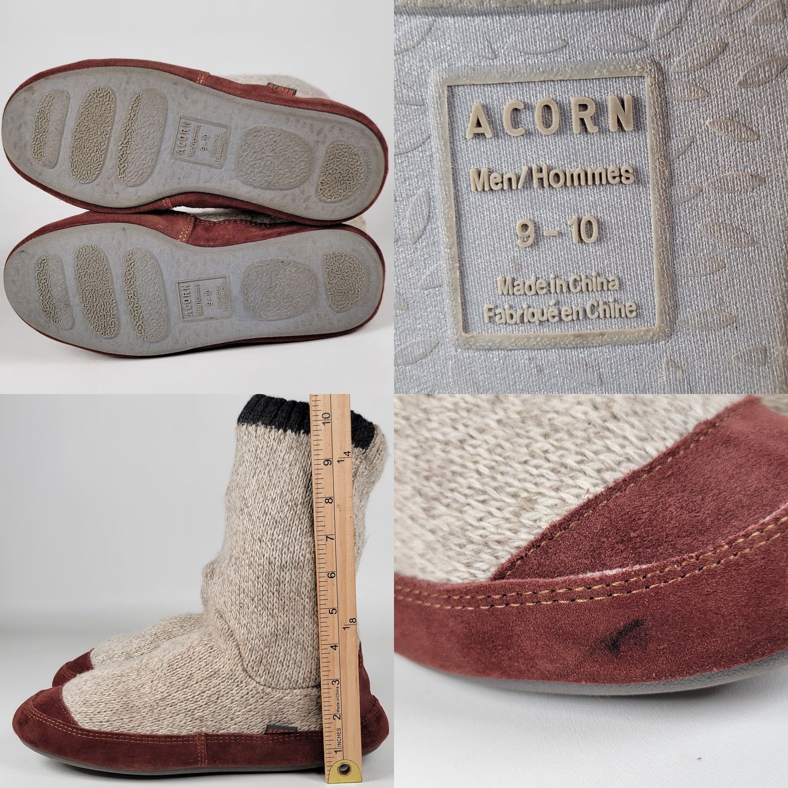 Vintage Acorn Men's Slouch Boots 9-10 Non-Slip Sole Biege Ragg Wool Brown Suede Size US 9 / EU 42 - 8 Thumbnail