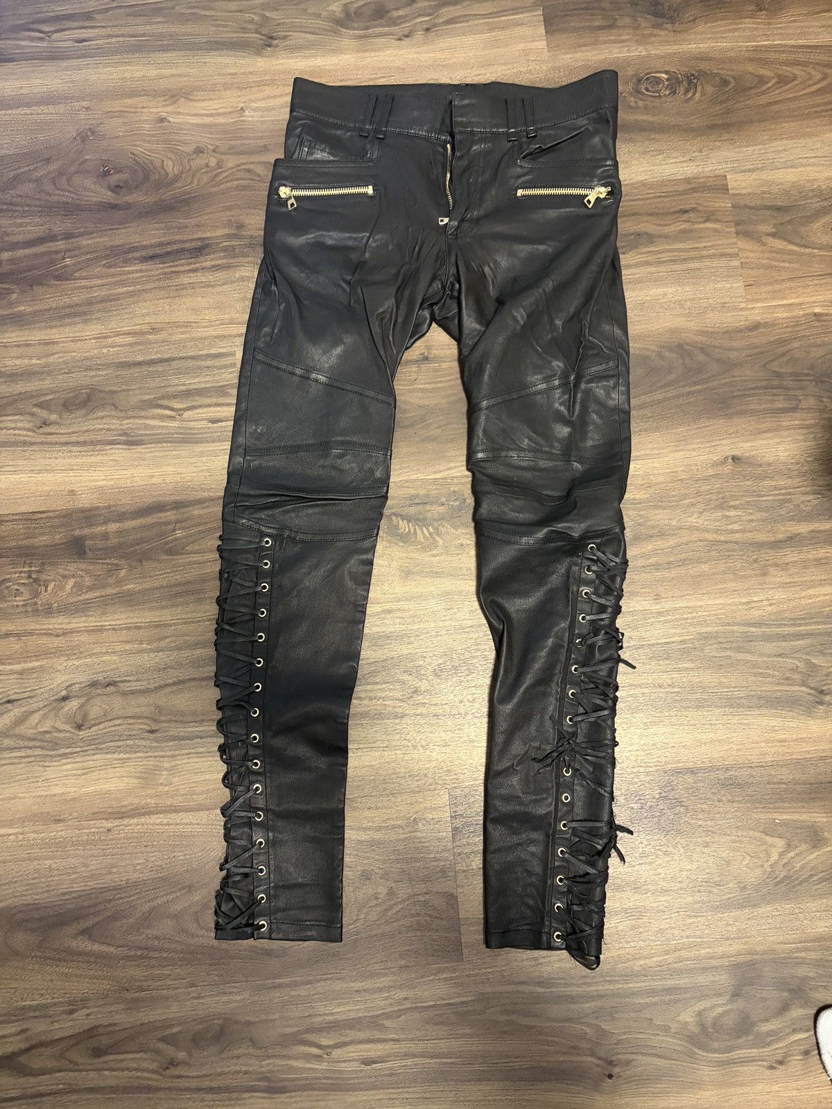 Balmain Balmain Lace-Up Lamb Leather Biker Jeans Size US 32 / EU 48 - 1 Thumbnail