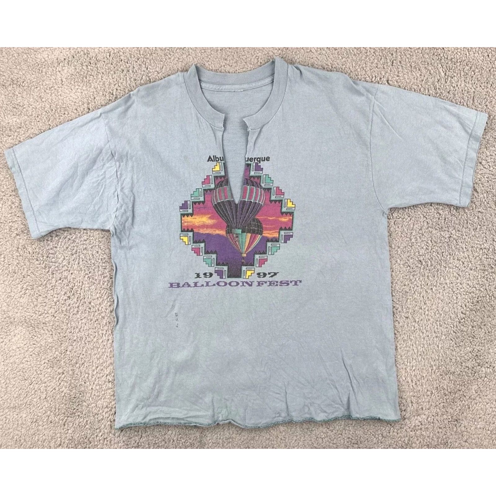 Vintage VINTAGE 1997 Albuquerque Balloon Fiesta T Shirt Distressed Blue Cotton V neck Men L Graphic Tee Size US L / EU 52-54 / 3 - 2 Thumbnail