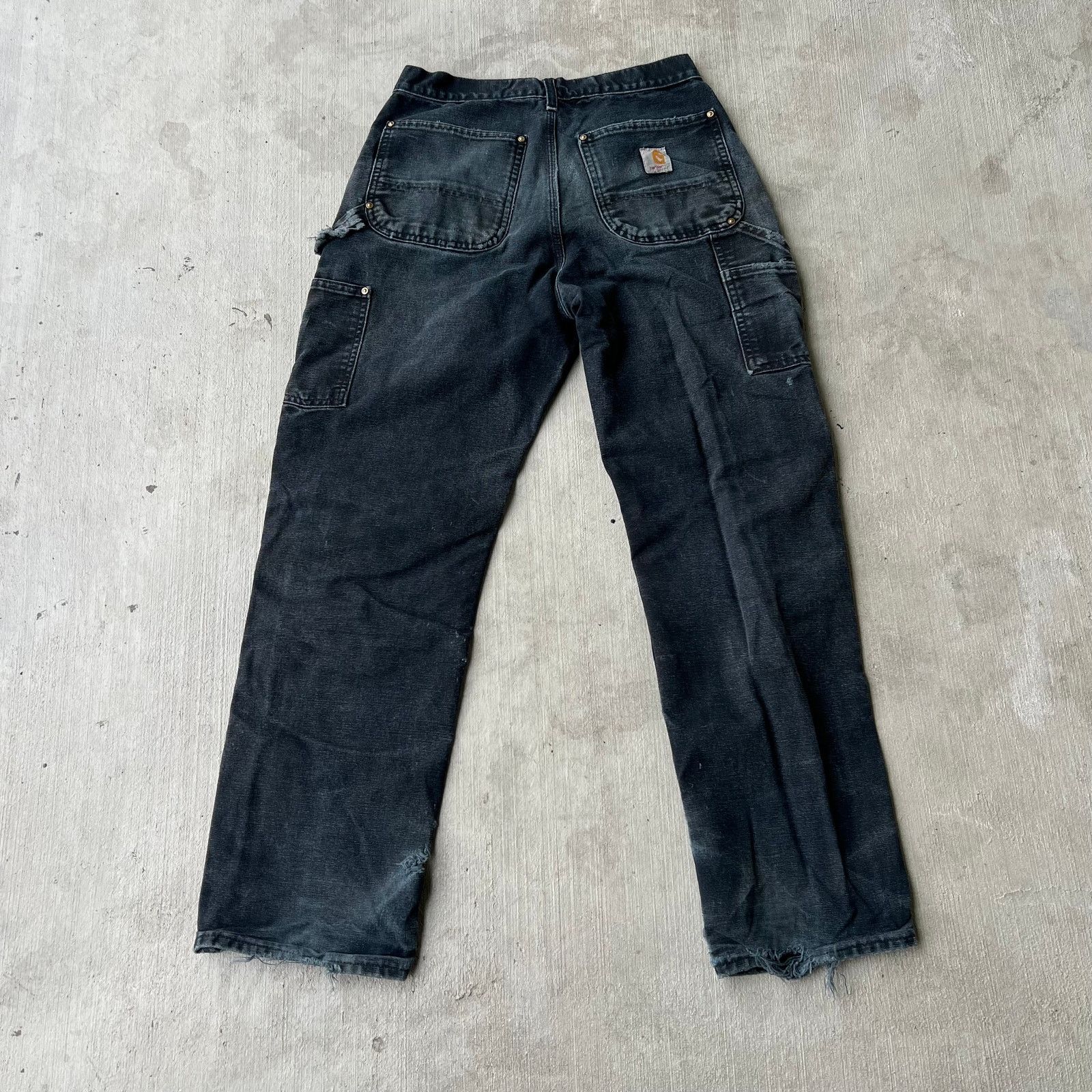 Carhartt × Vintage Carhartt faded black THRASHED double knee work wear pants Size US 28 / EU 44 - 5 Thumbnail