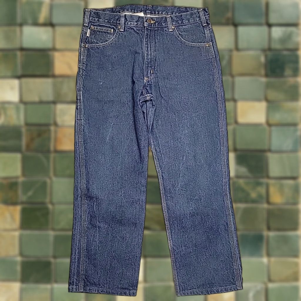 Carhartt Carhartt Jeans Mens 38 Inseam 28 Blue Denim Relaxed Fit Work Casual 5-Pocket Logo Belt Loops Solid Cotton Denim 38 Mens Jeans Size US 38 / EU 54 - 1 Thumbnail