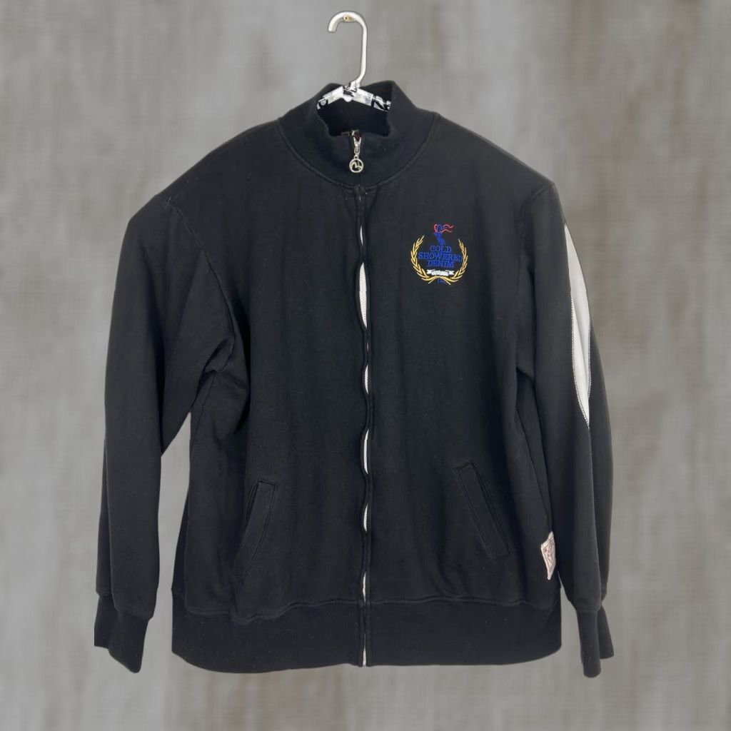 VINTAGE Envisu Track Jacket Full Zip Men 4XL 100% Cotton Black Gold VTG 90s