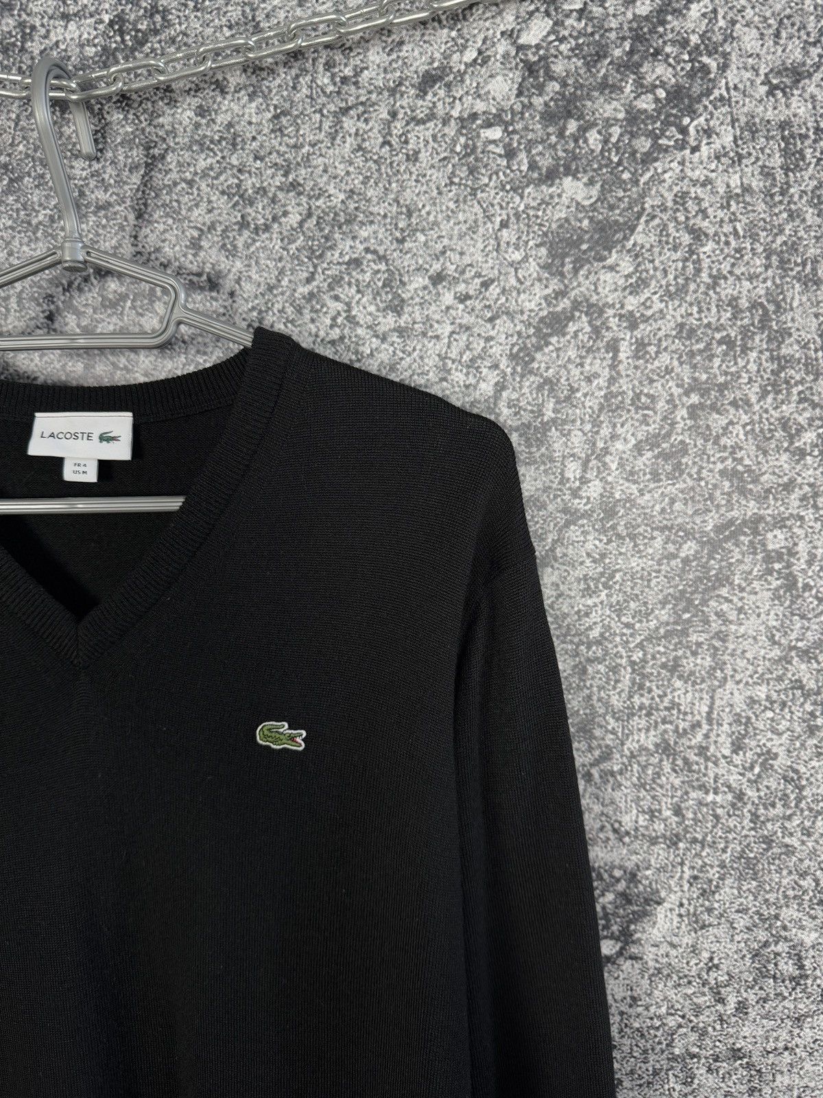 Lacoste Men’s Lacoste V-Neck Pullover Lana Wool Sweater Black Size 4 Size US M / EU 48-50 / 2 - 2 Thumbnail
