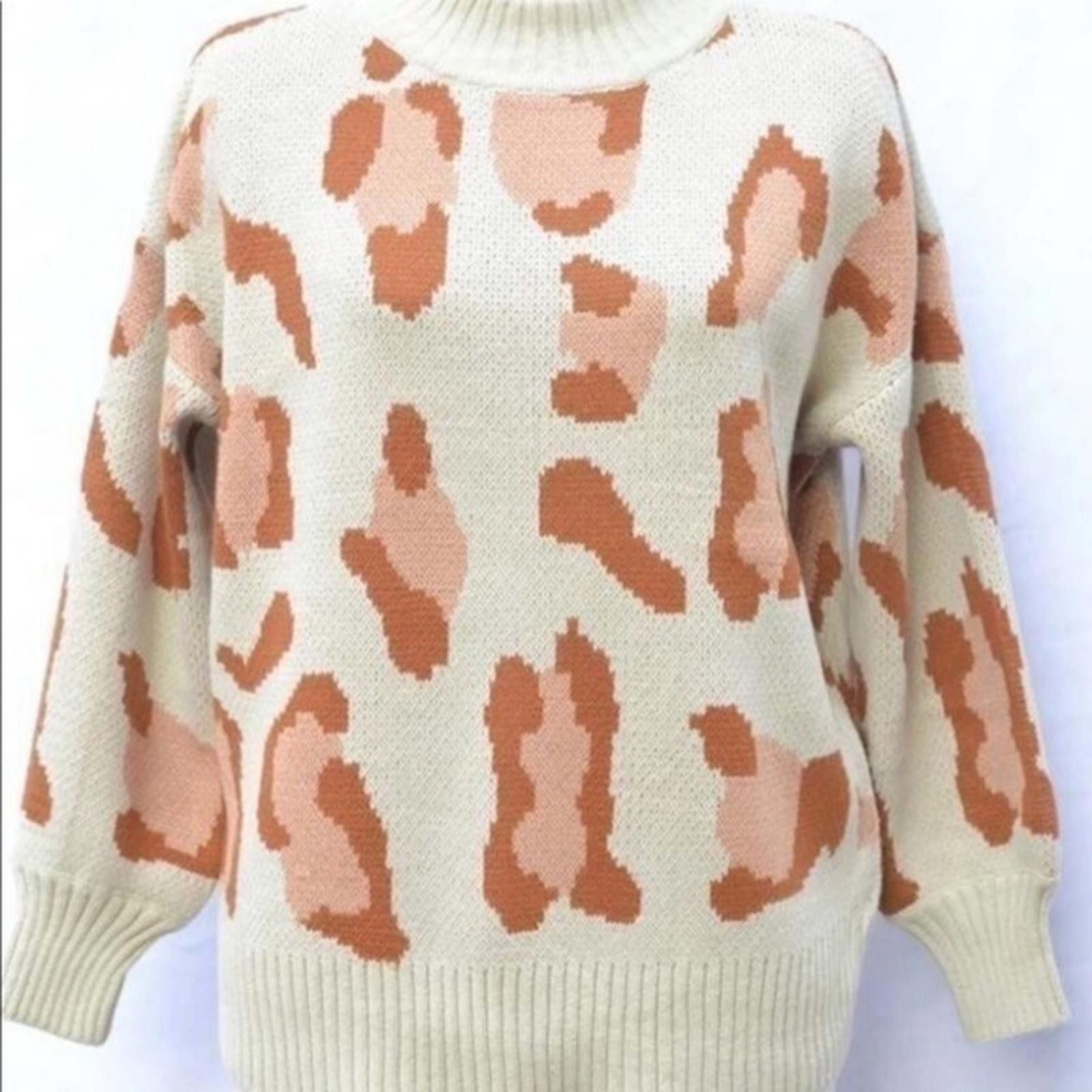 Designer × Other Leopard Print Sweater Lantern Sleeve Crew Neck NWT Size M / US 6-8 / IT 42-44 - 4 Thumbnail