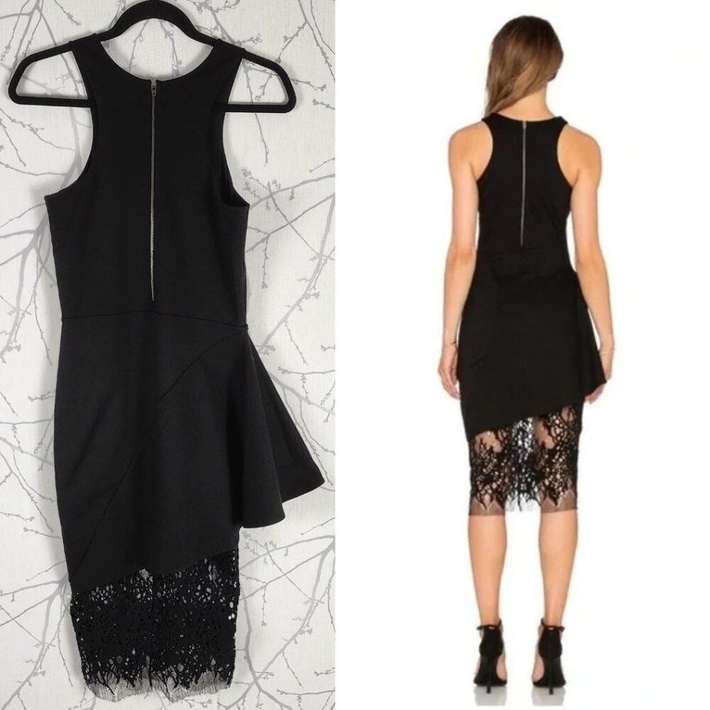 Other Michelle Mason Black Stretch Knit Asymmetrical Lace Hem Dre Size S / US 4 / IT 40 - 3 Thumbnail