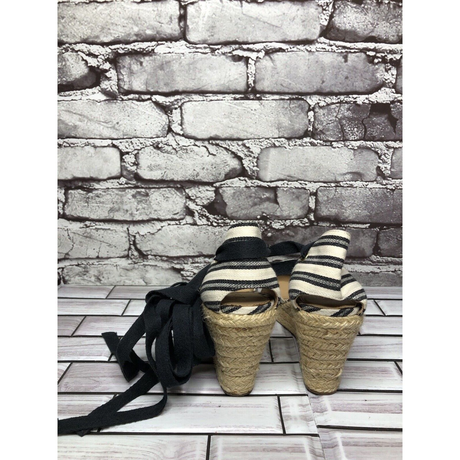 J.Crew J.CREW Eloise Blue Striped Fabric Espadrilles Wedge Ankle Wr Size US 7.5 / IT 37.5 - 4 Thumbnail