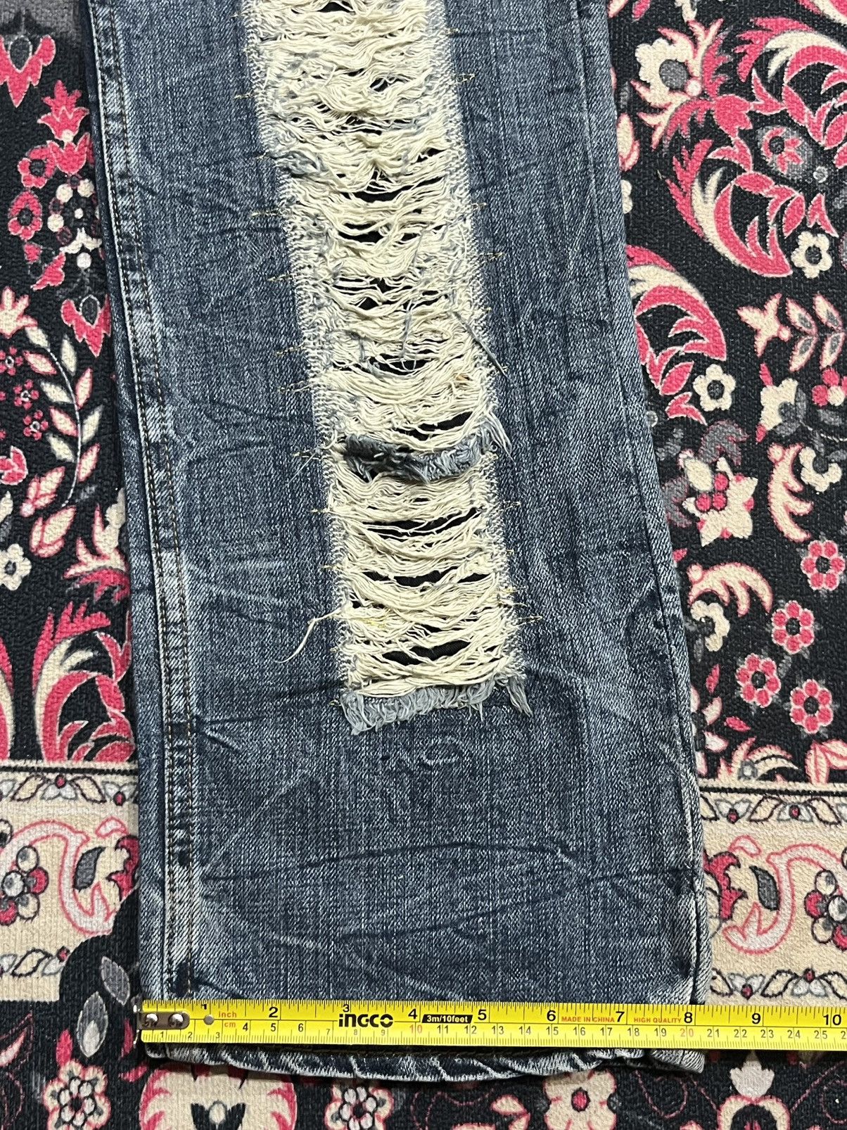Hysteric Glamour Japanese Brand Daily News Double Waist Distressed Blue Jeans Size US 33 - 13 Thumbnail