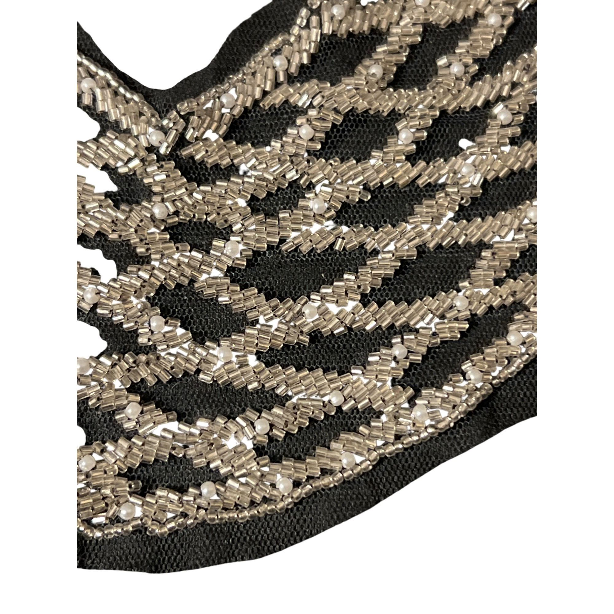 Other Vintage Beaded Mesh Collar Necklace Bib Sequins Black Satin Size ONE SIZE - 2 Thumbnail