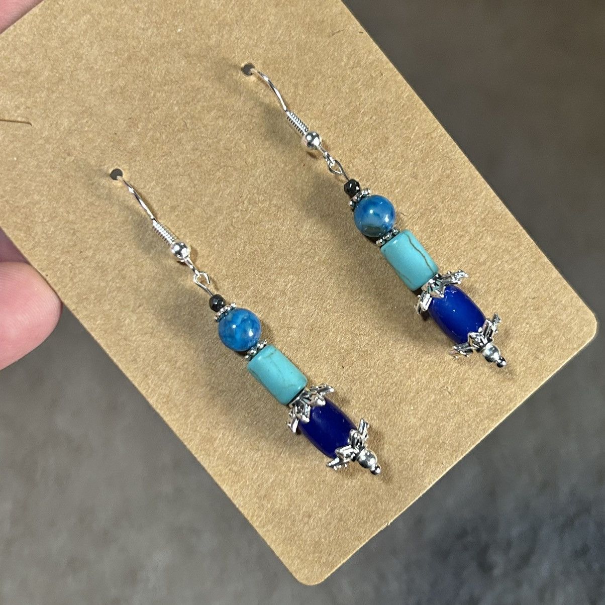 Handmade Handcrafted elegant faux turquoise dragon vein earrings Size ONE SIZE - 1 Thumbnail