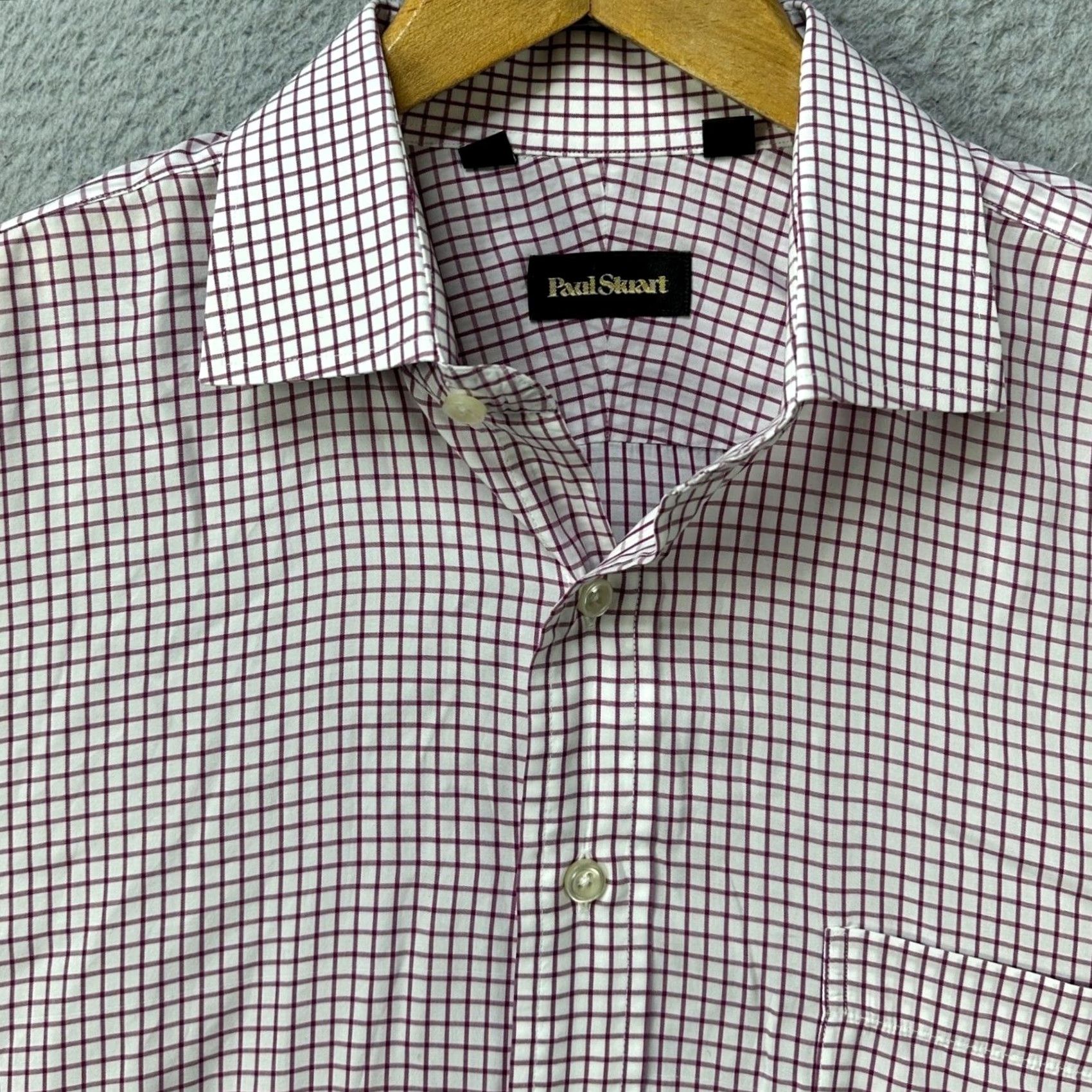 Paul Stuart VINTAGE Paul Stuart Mens Shirt Dress Pink Gingham Check Pocket 17.5X35 EUC Size 48R - 4 Thumbnail