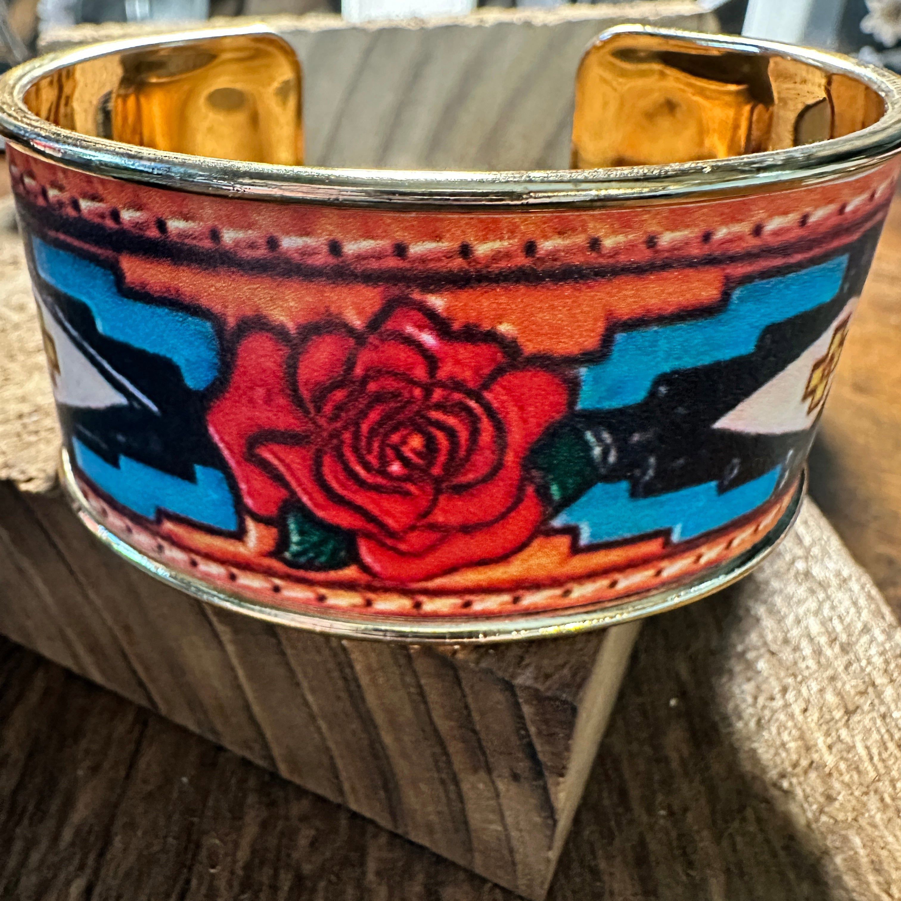 Other Boho Native American Rose Wide Cuff Bangle Bracelet, Floral Size ONE SIZE - 2 Thumbnail