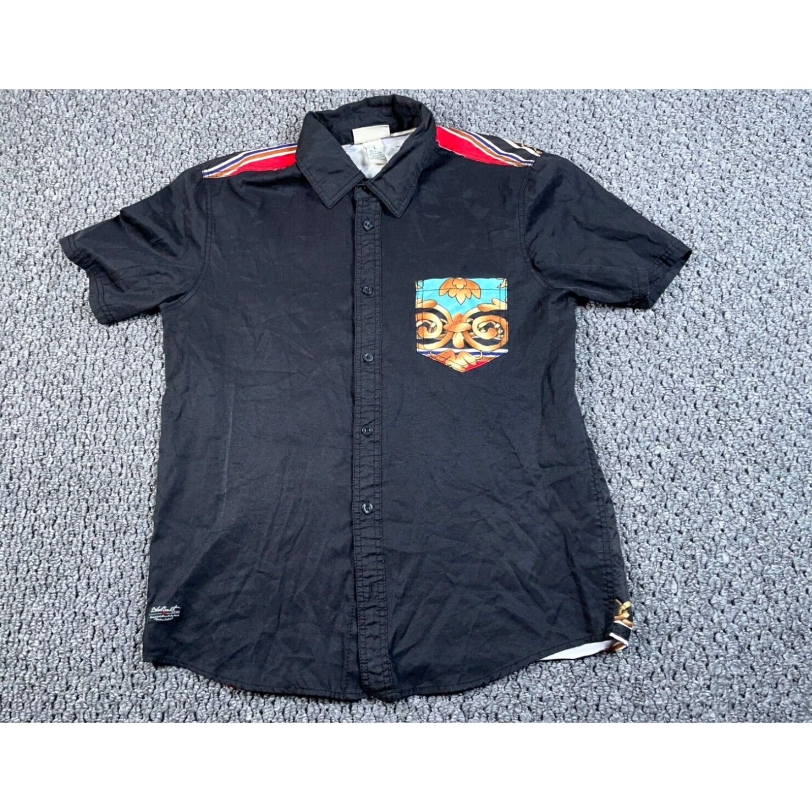 Vintage Tribal Sun Motif Pattern Shirt Adult Large Black Short Sleeve The Rock Cosplay Size US L / EU 52-54 / 3 - 2 Thumbnail