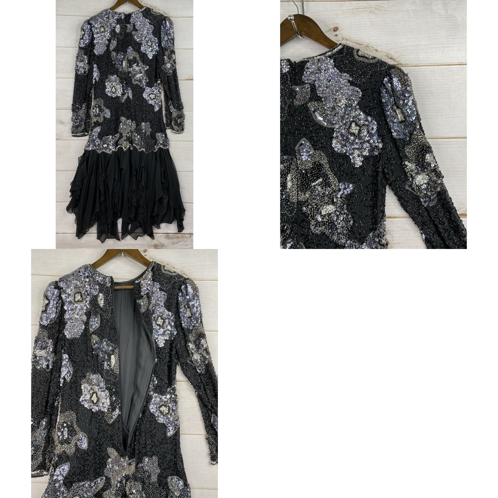 Vintage VINTAGE Black Tie Dress Woman Long Silk Beaded Sequins 100% Silk 80s 90s Formal Party Ball Gown Sz 8 Womens Size M / US 6-8 / IT 42-44 - 9 Thumbnail