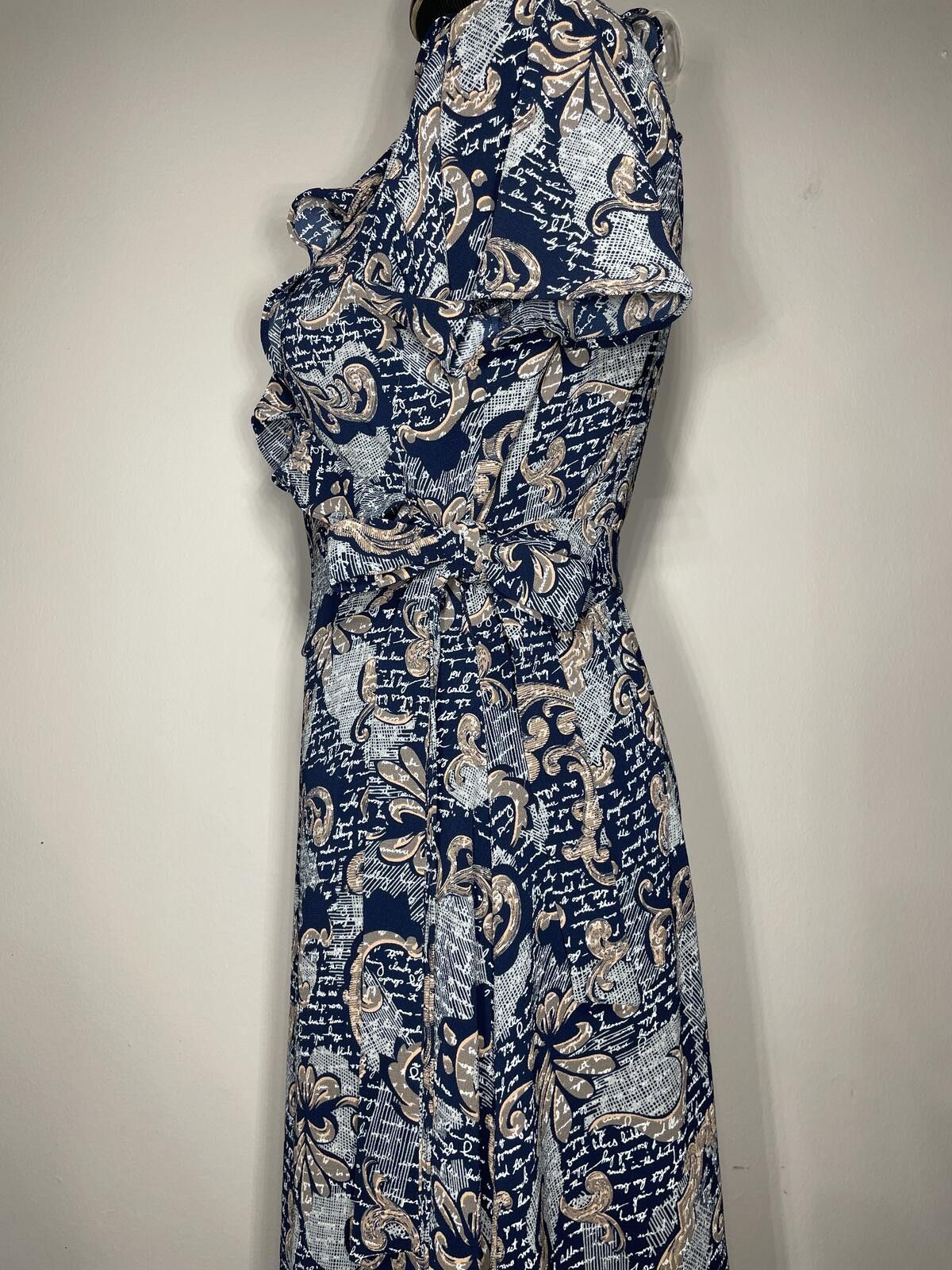 Chelsea Soccer Chelsea28 Navy & Gold Calligraphy Paisley Wrap Dress M goth Size M / US 6-8 / IT 42-44 - 4 Thumbnail