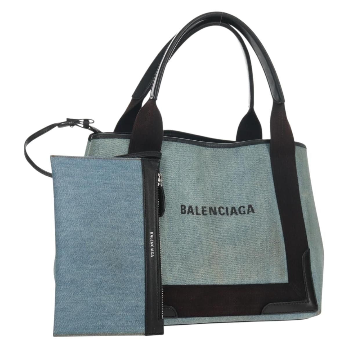 Balenciaga Navy Cabas S Hand Bag Pvc Leather Blue Silver, Women's