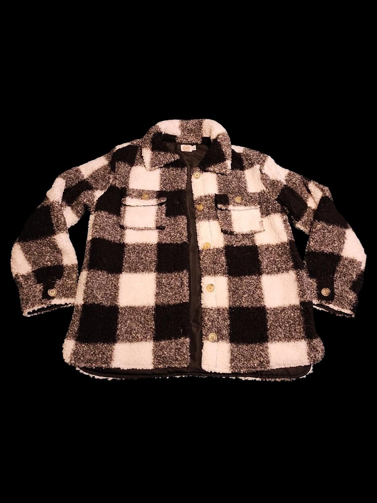 Designer Unisex Kids Black and White Checkered Fleece Jacket Size ONE SIZE - 3 Thumbnail