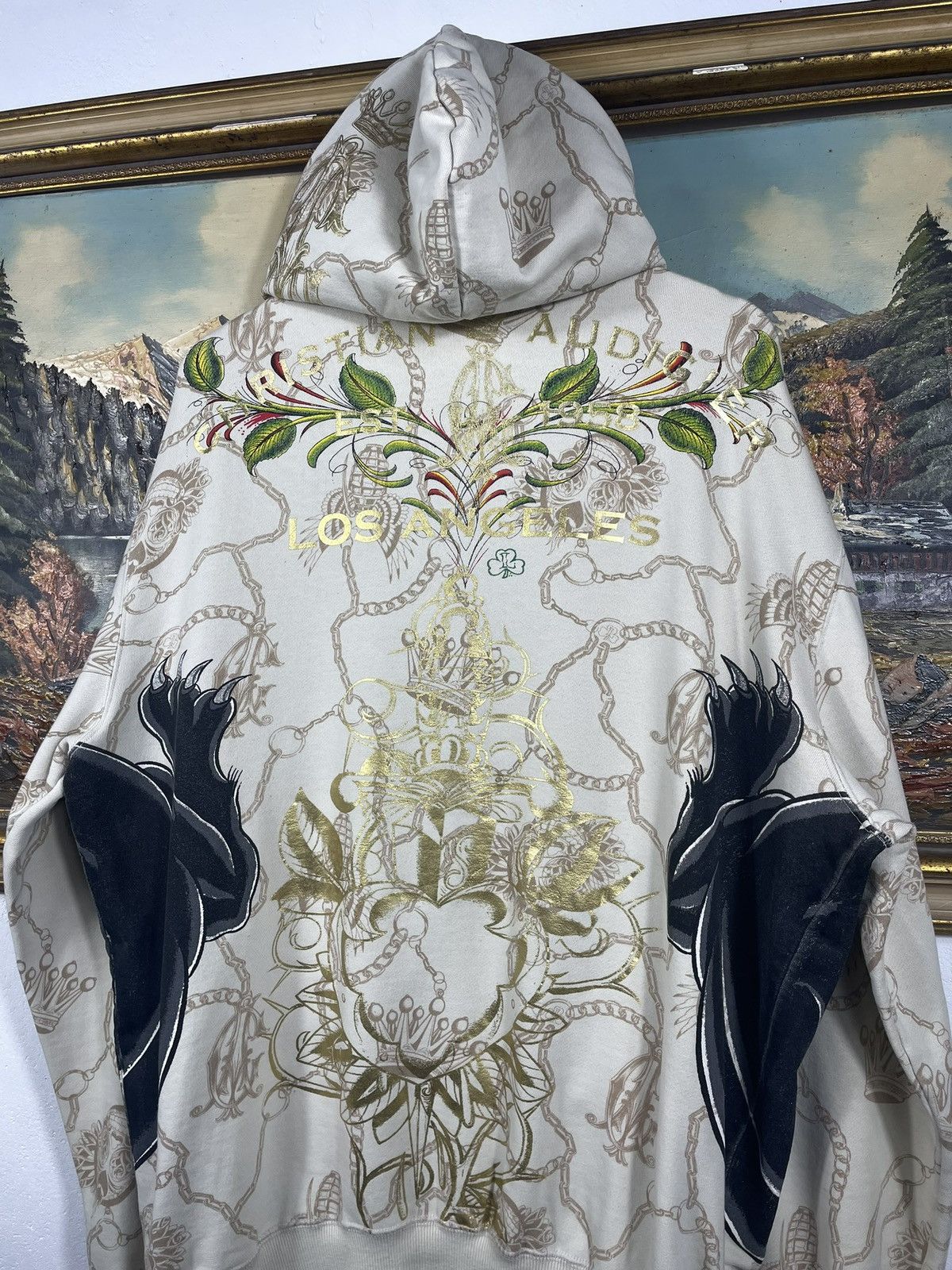 Christian Audigier Ed Hardy Retro 00s Hoodie With Crystals Affliction Grunge Size US XL / EU 56 / 4 - 9 Thumbnail