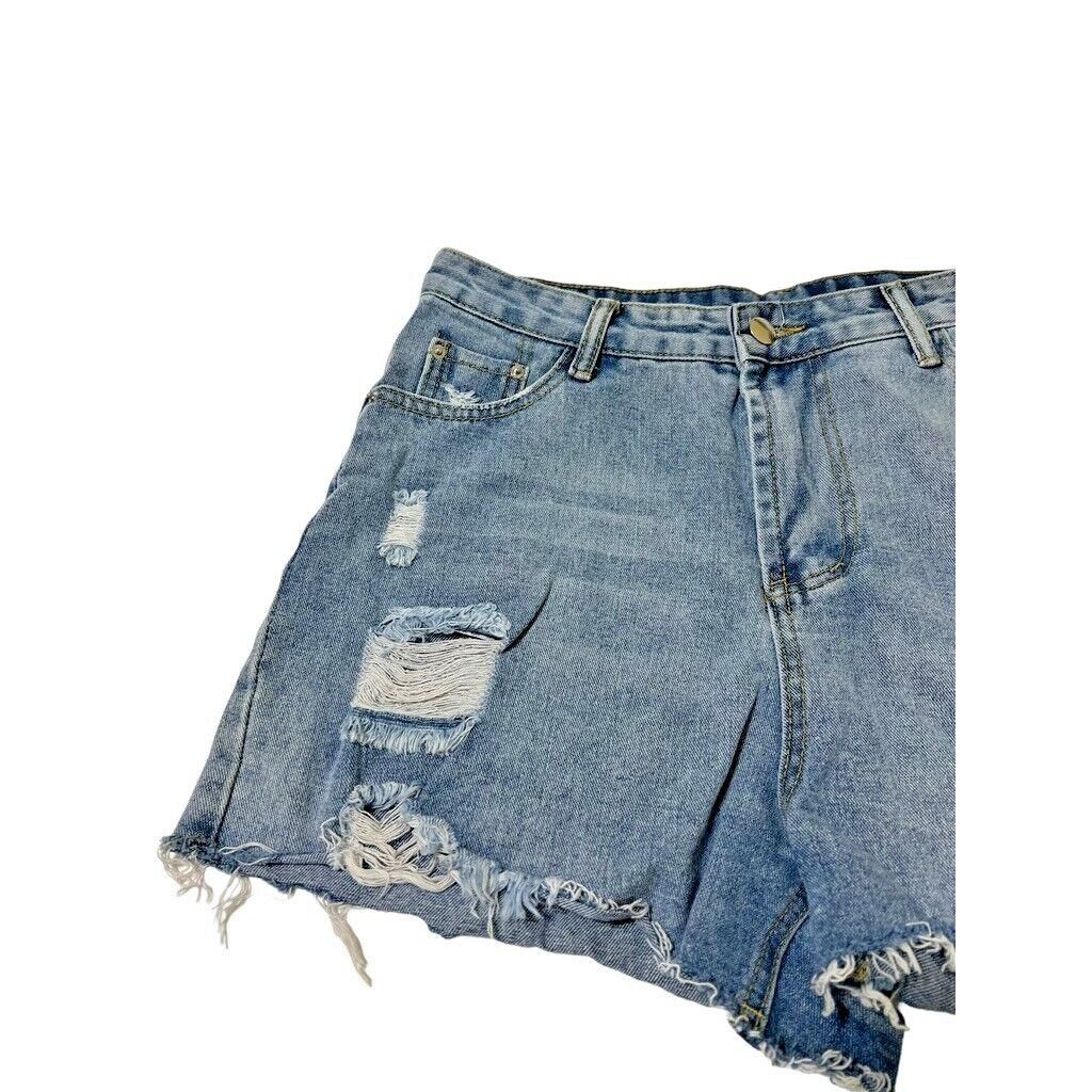 Shein Shein Blue Jean Short Women Large Frayed Distressed Cut Off Size 30" / US 8 / IT 44 - 2 Thumbnail