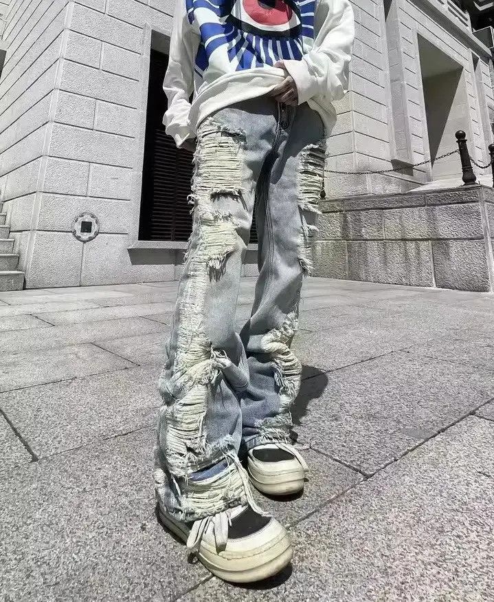 Japanese Brand Hip hop damaged ripped faded flared hole jeans Size US 32 / EU 48 - 1 Thumbnail