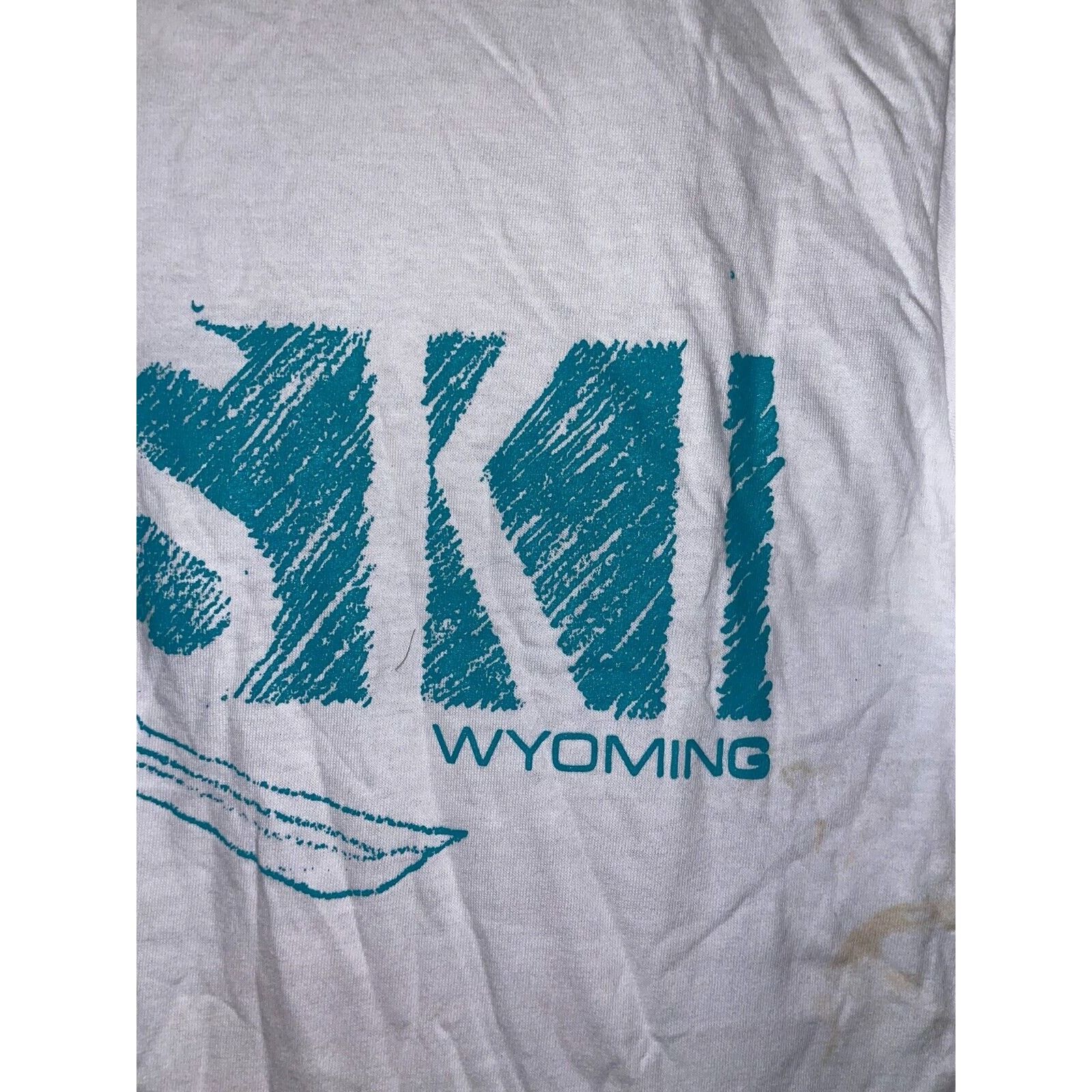 Jerzees Vintage Test Print Ski Wyoming Winter Retreat White Shirt Size US M / EU 48-50 / 2 - 3 Thumbnail