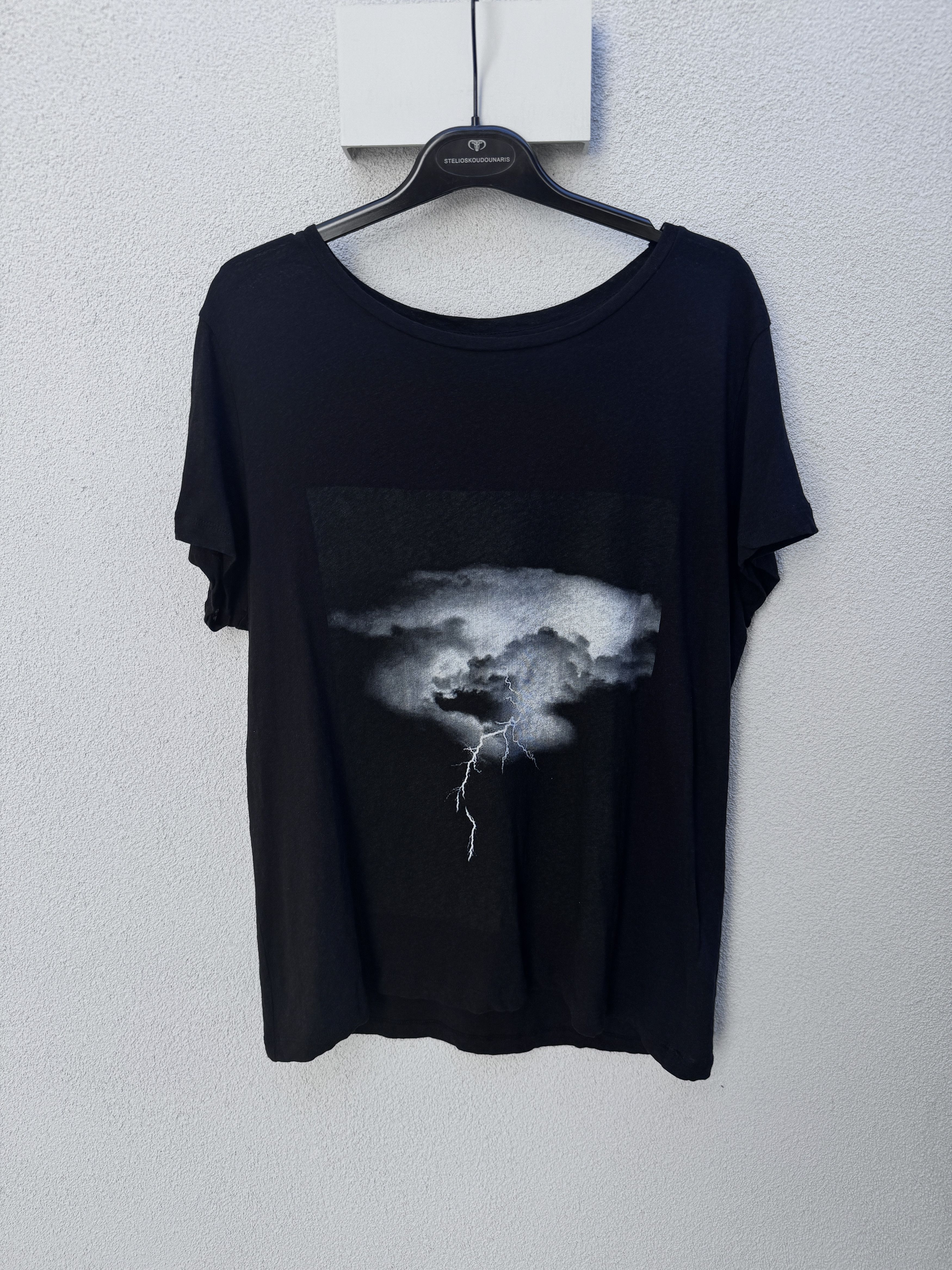 Thom Krom Thom Krom Black Cotton Linen Unisex TShirt Thunder Print S Size S / US 4 / IT 40 - 1 Thumbnail