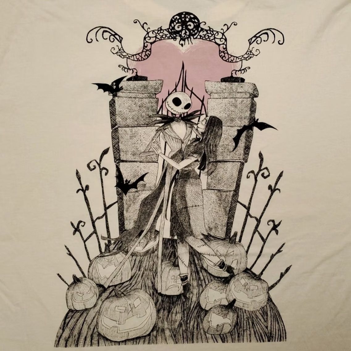 Disney Nightmare Before Christmas Shirt M Cream Disney AOP Double Side Print Crewneck Mens Shirt Size US M / EU 48-50 / 2 - 5 Thumbnail