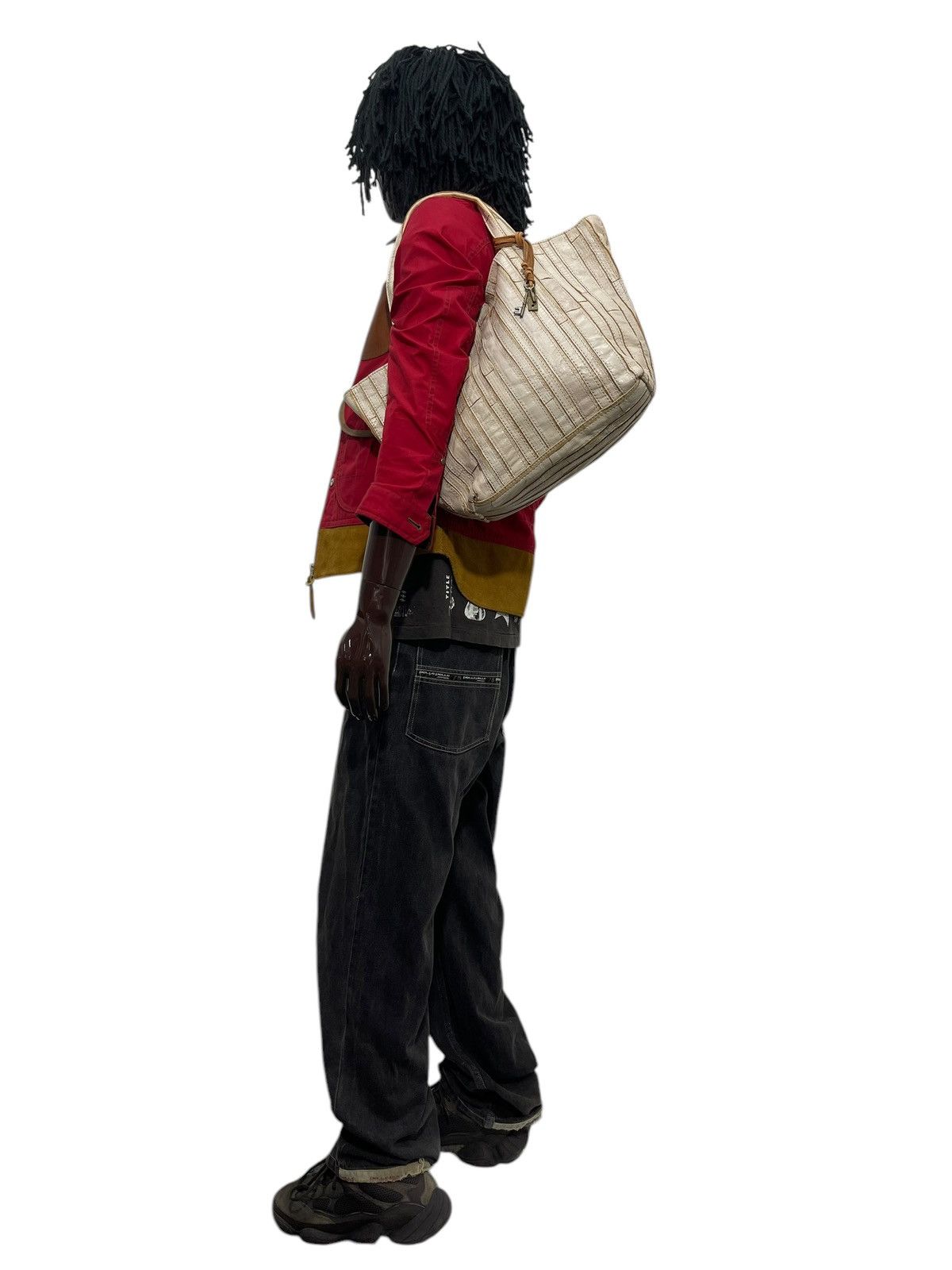 Genuine Leather Leather Patchwork Striped Trideep Tote Shoulder Bag 1🟩5 Size ONE SIZE - 3 Thumbnail