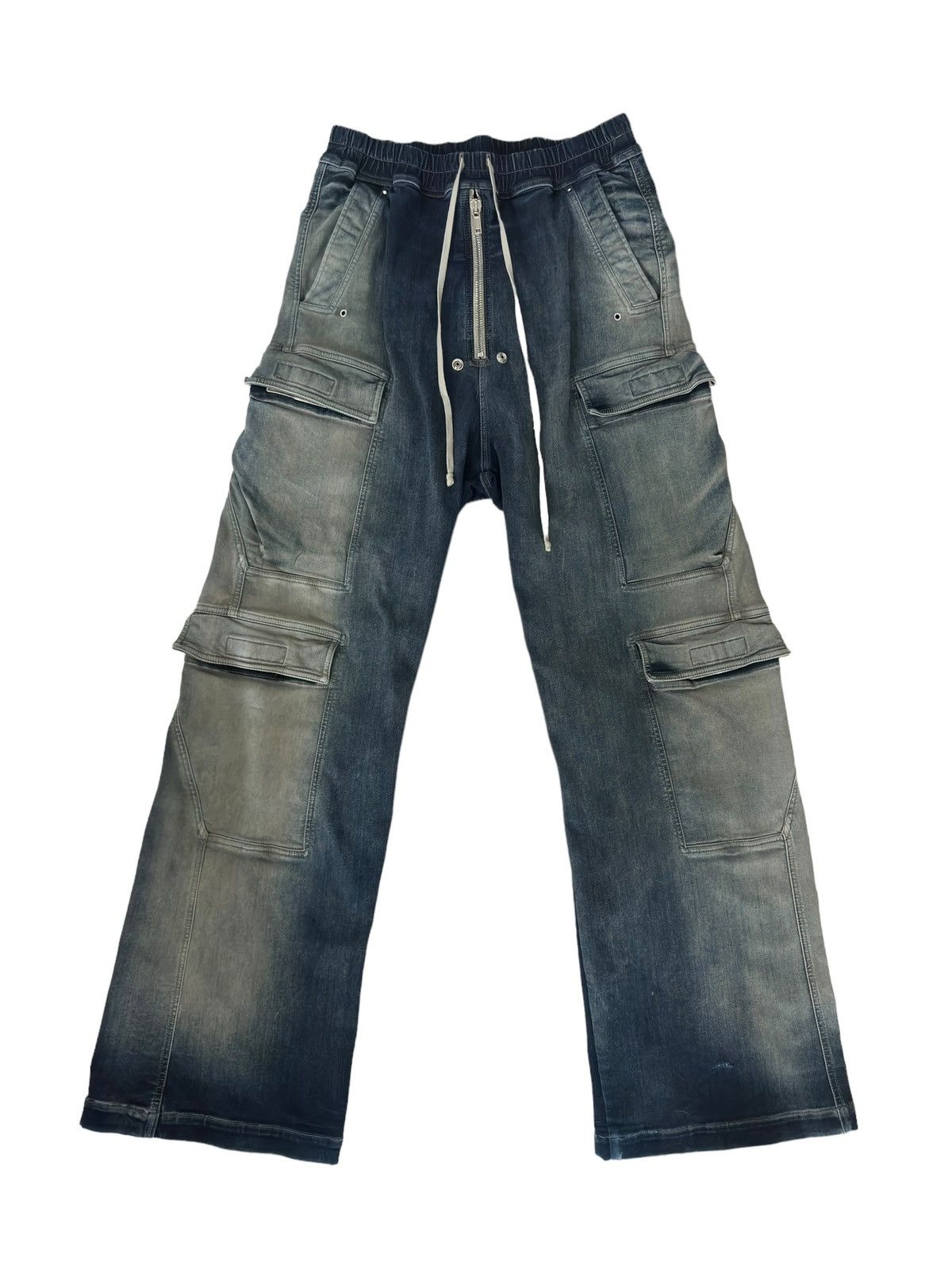 image of Rick Owens x Rick Owens Drkshdw Ss23 Double Jumbo Bela Cargo Denim Pants in Blue Denim (Size 34)