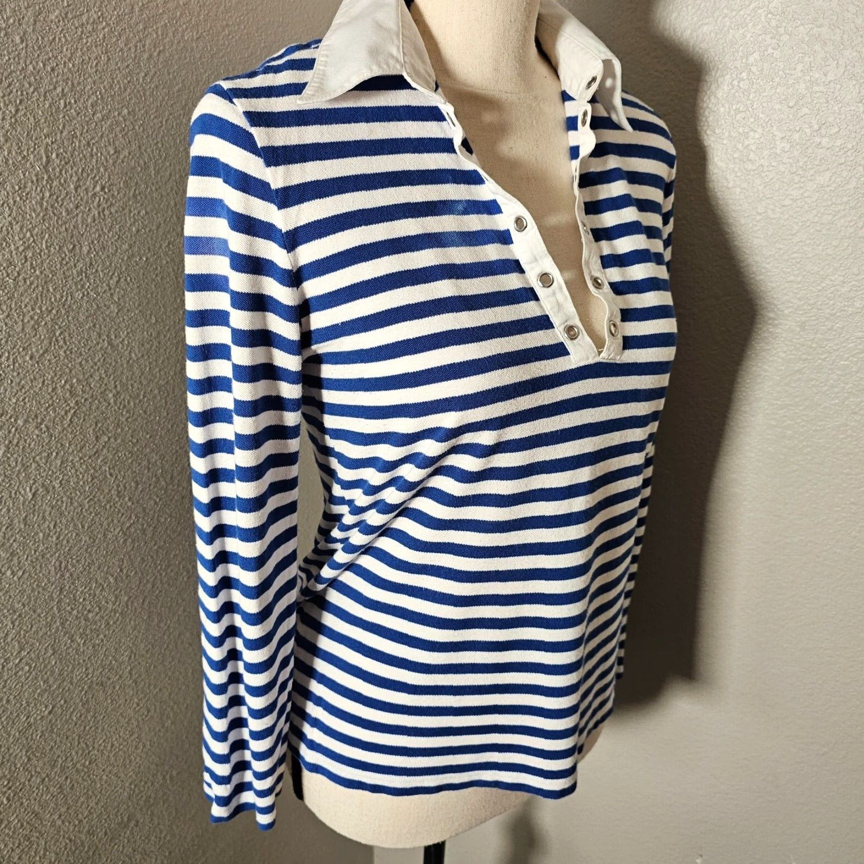 Michael Kors MICHAEL KORS Nautical Striped Long Sleeve Shirt Size M White Navy Casual Womens Size M / US 6-8 / IT 42-44 - 5 Thumbnail