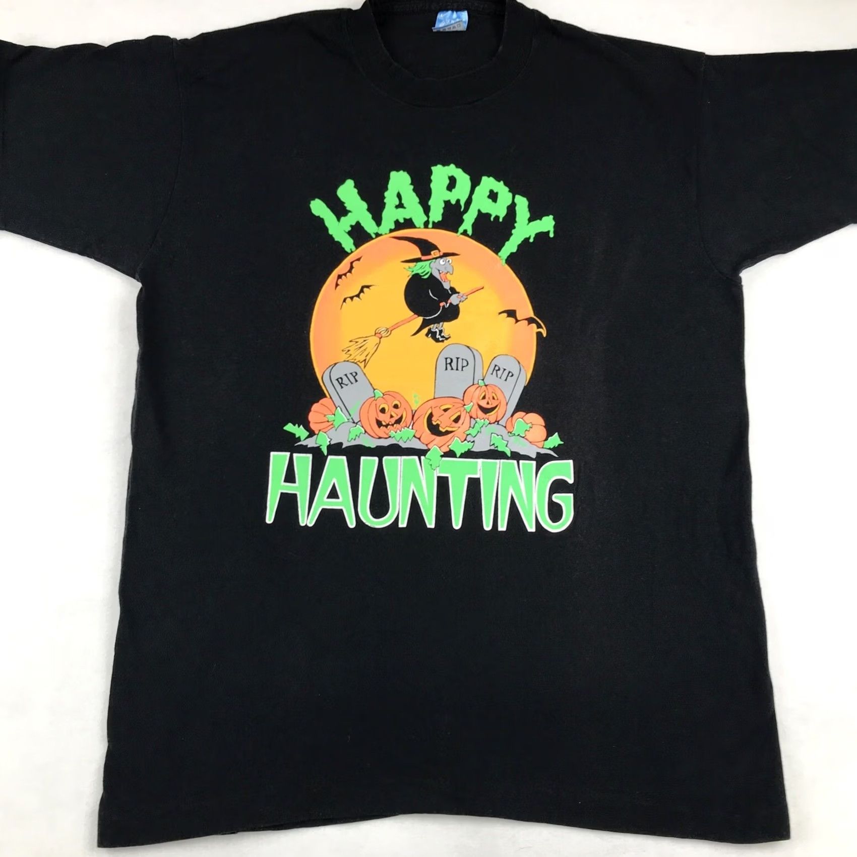 Vintage VINTAGE 90s HAPPY HAUNTING T-Shirt LARGE witch single stitch 80s Mens Size US L / EU 52-54 / 3 - 4 Thumbnail