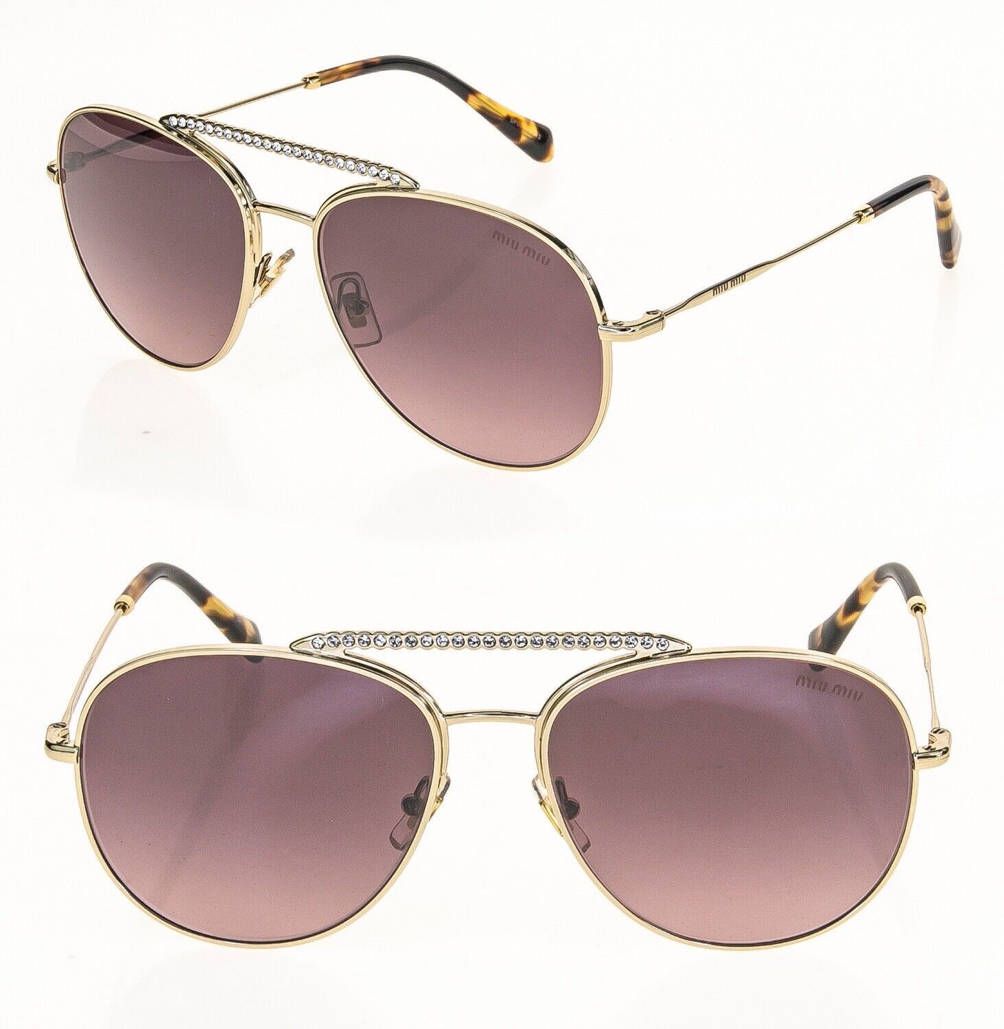 MIU MIU SOCIETE MU53VS CRYSTAL Gold Aviator Sunglasses 53V
