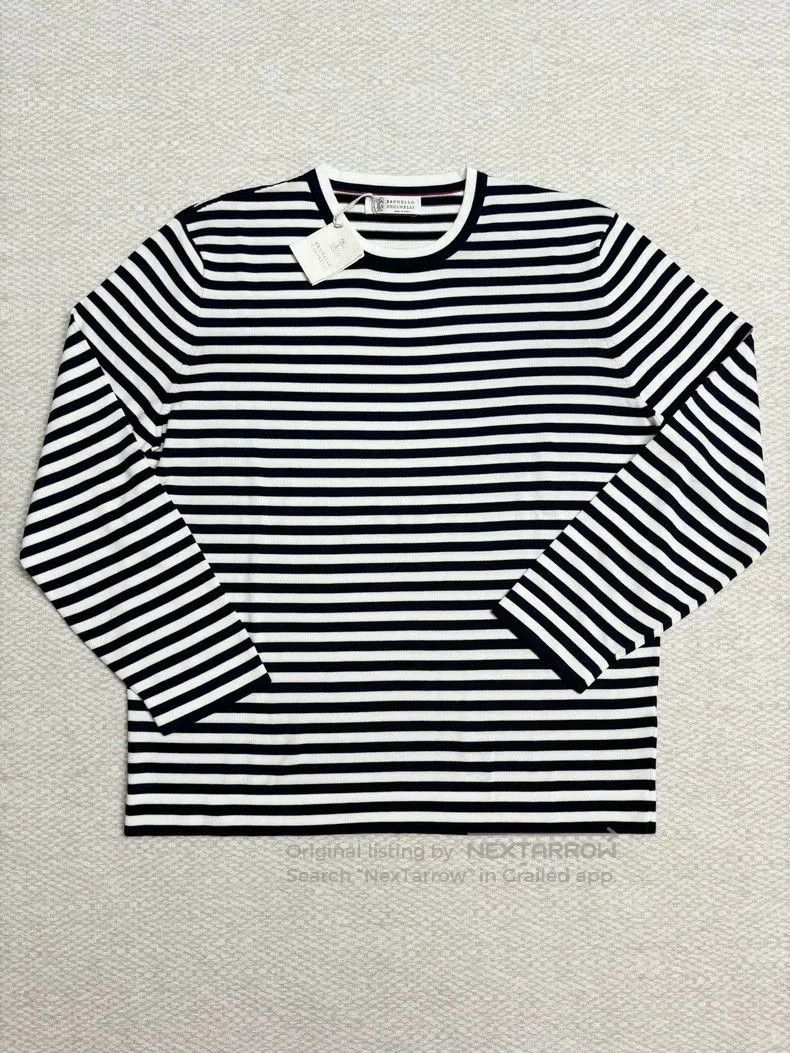 Brunello Cucinelli Brunello Cucinelli Men's Stripe Cotton Sweater. Size US L / EU 52-54 / 3 - 1 Thumbnail