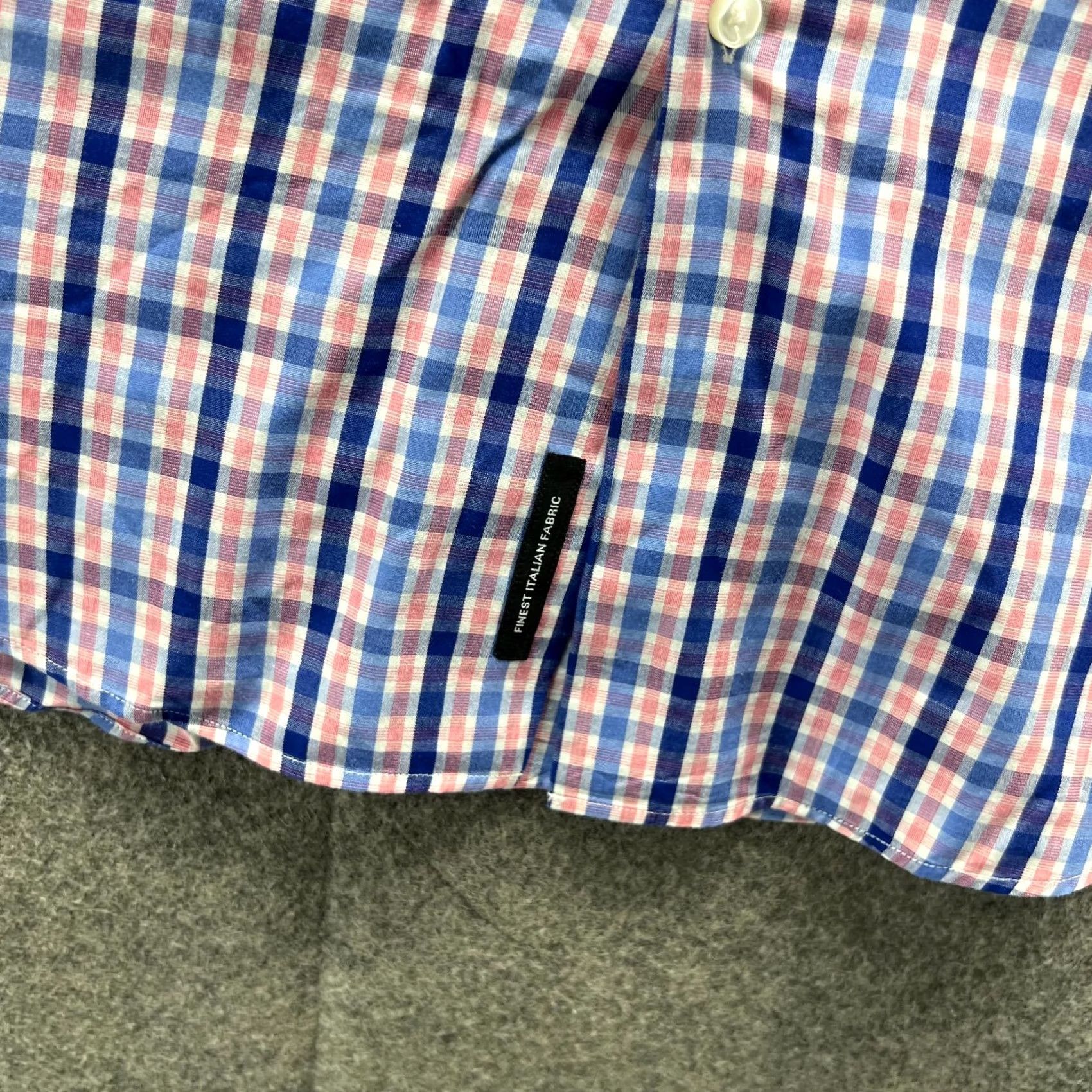 Hugo Boss HUGO BOSS Shirt Mens 17.5/44 Blue Pink Button-Down Gingham Slim Fit Preppy Plaid Vintage Check/Collar Down Shirt Size US XXL / EU 58 / 5 - 4 Thumbnail